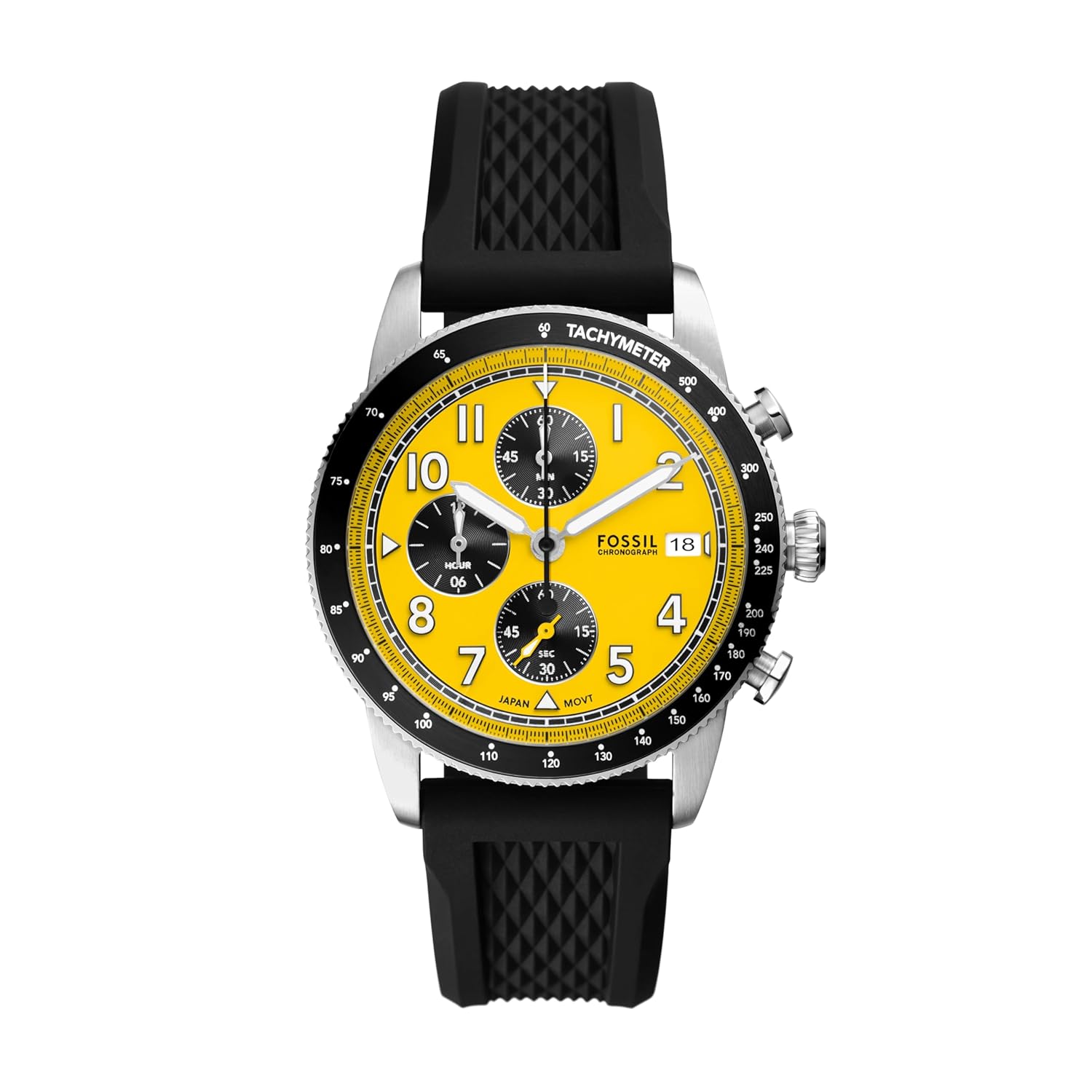 Fossil FS6044 Silicone Analog Yellow Dial Men Watch Black Band