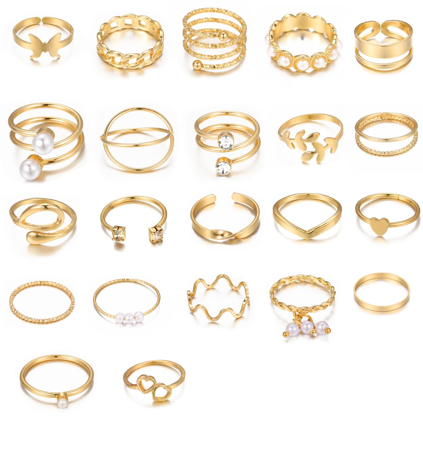 Shining Diva Set of 22 Gold Plated Rings for Women and Girls