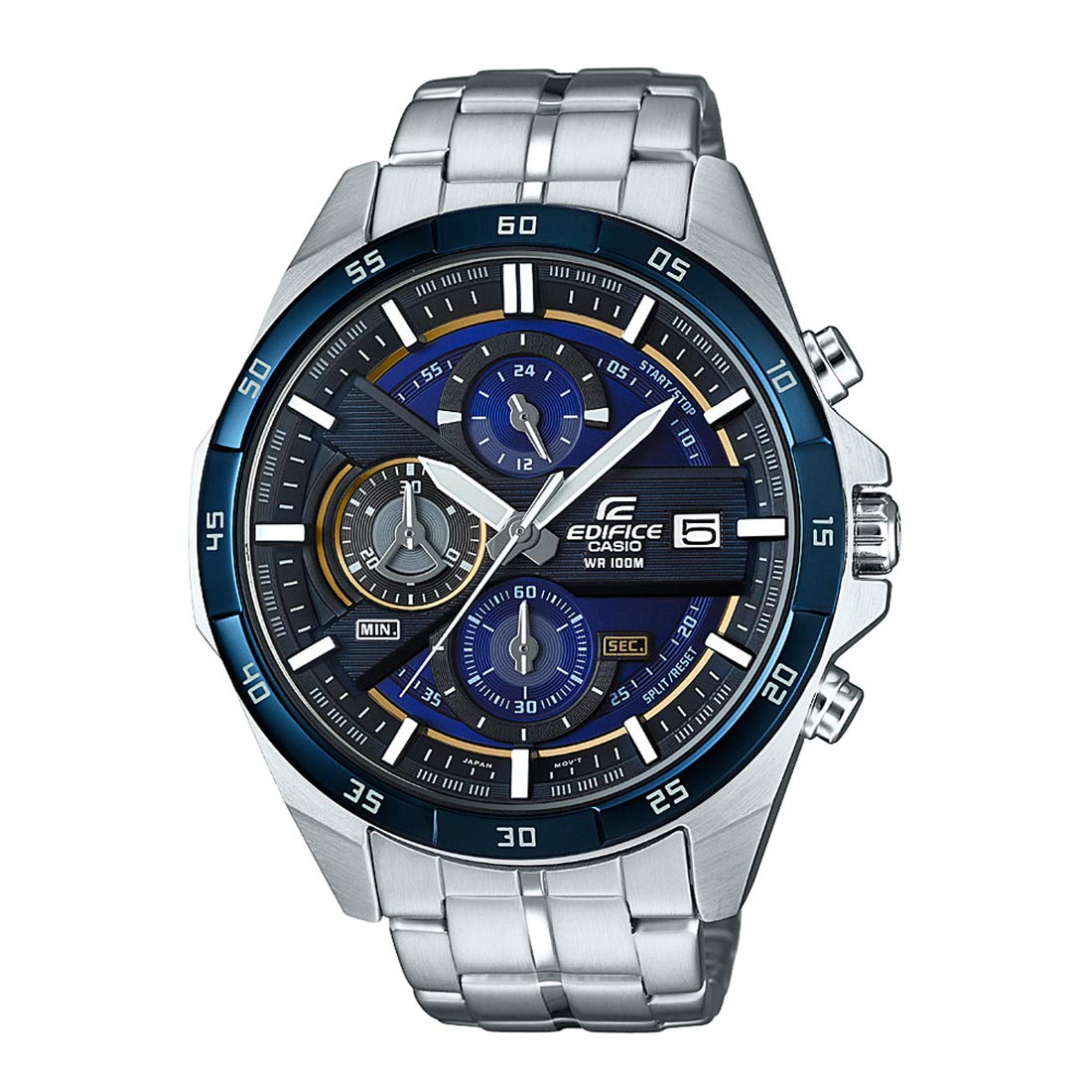 Casio Edifice Blue Chronograph Watch Silver Stainless Steel