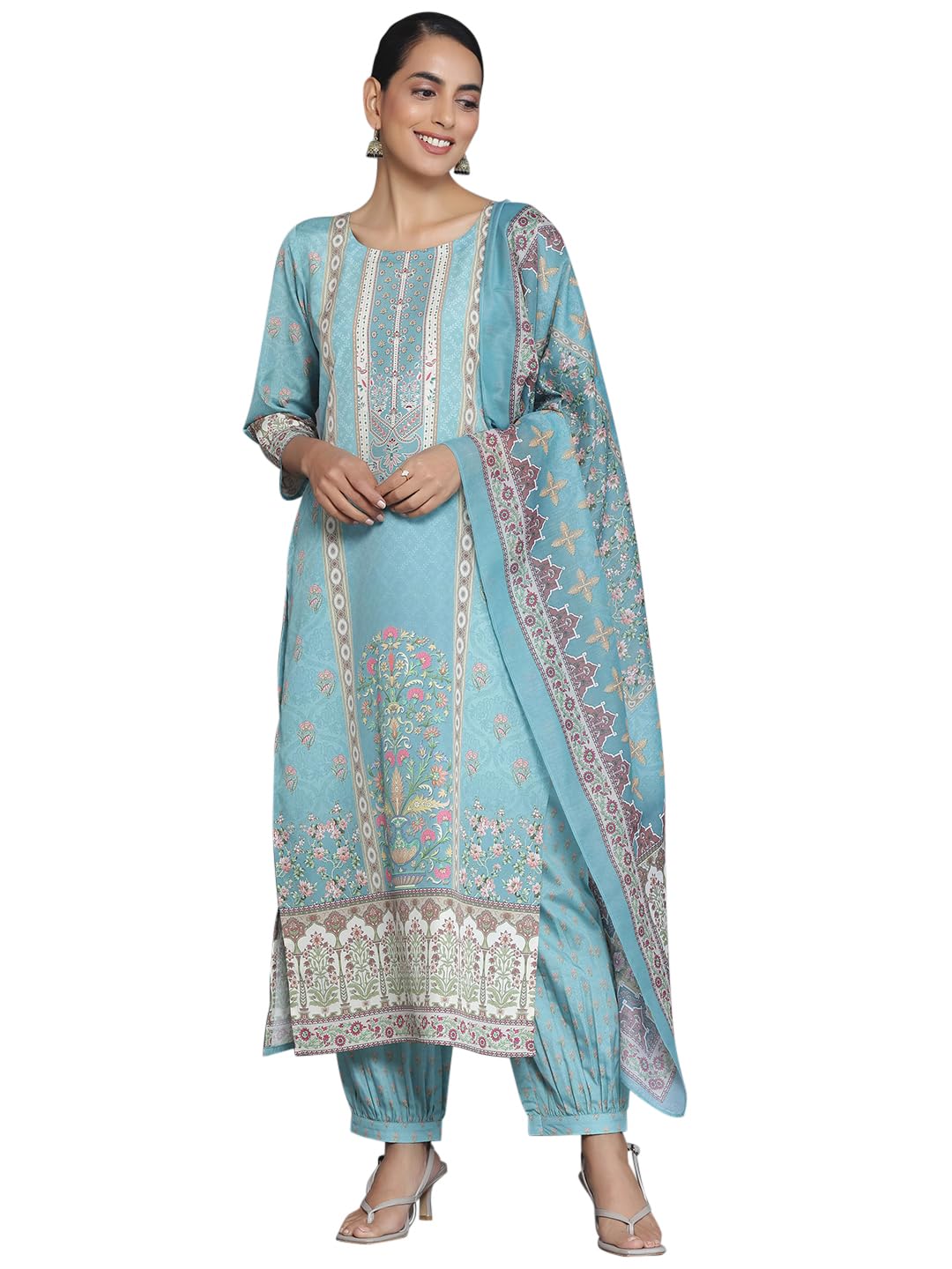 Libas Womens Printed Crepe Straight Kurta With Salwar and Dupatta - Authentic Libas Clothing | UrbanThreads