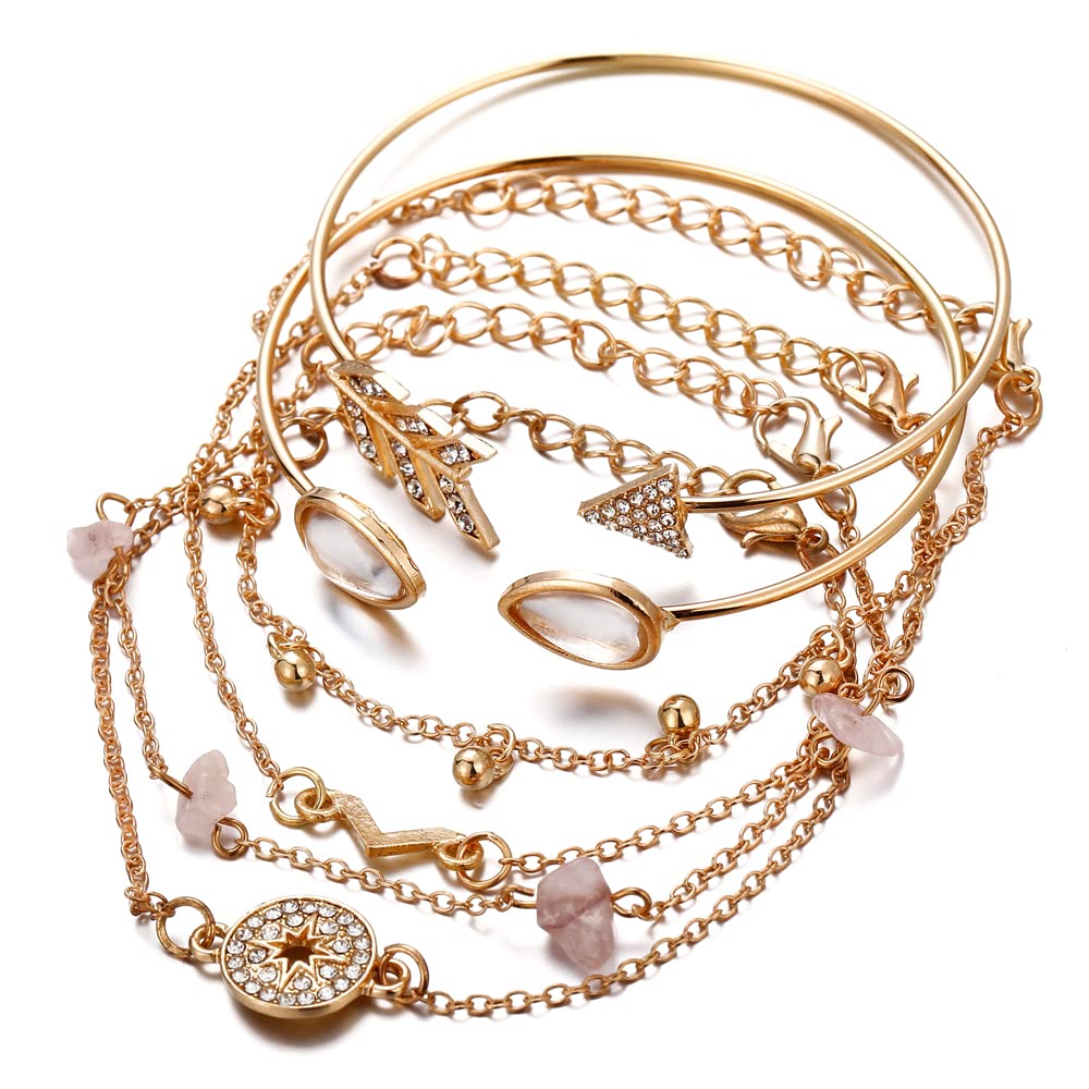 Shining Diva Multilayer Gold Plated Bangle Bracelet for Women