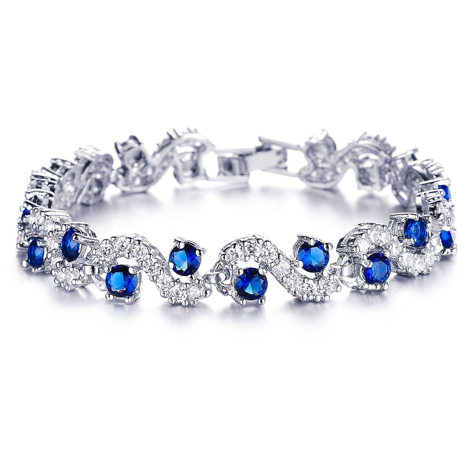 Shining Diva Royal Blue Crystal CZ Silver Plated Bracelet