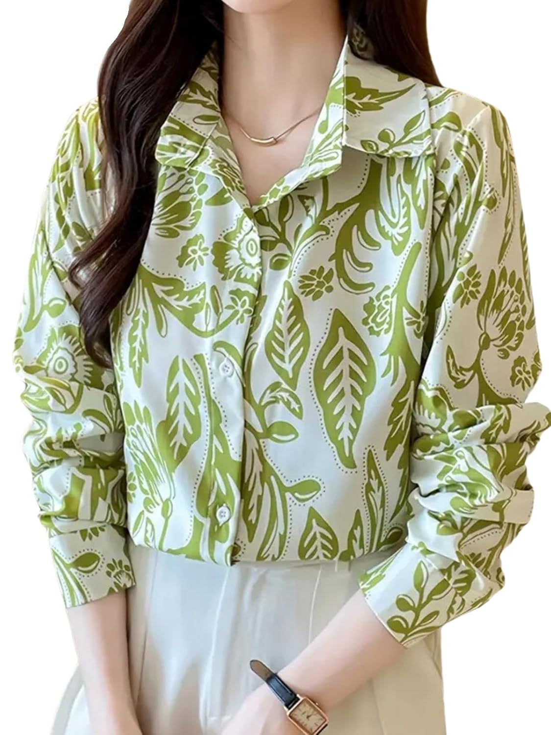 Leriya Fashion Women's Crepe Regular Fit Top Korean Style Long Sleeve Oversized Button Down | Workwe - Authentic Leriya Clothing | UrbanThreads