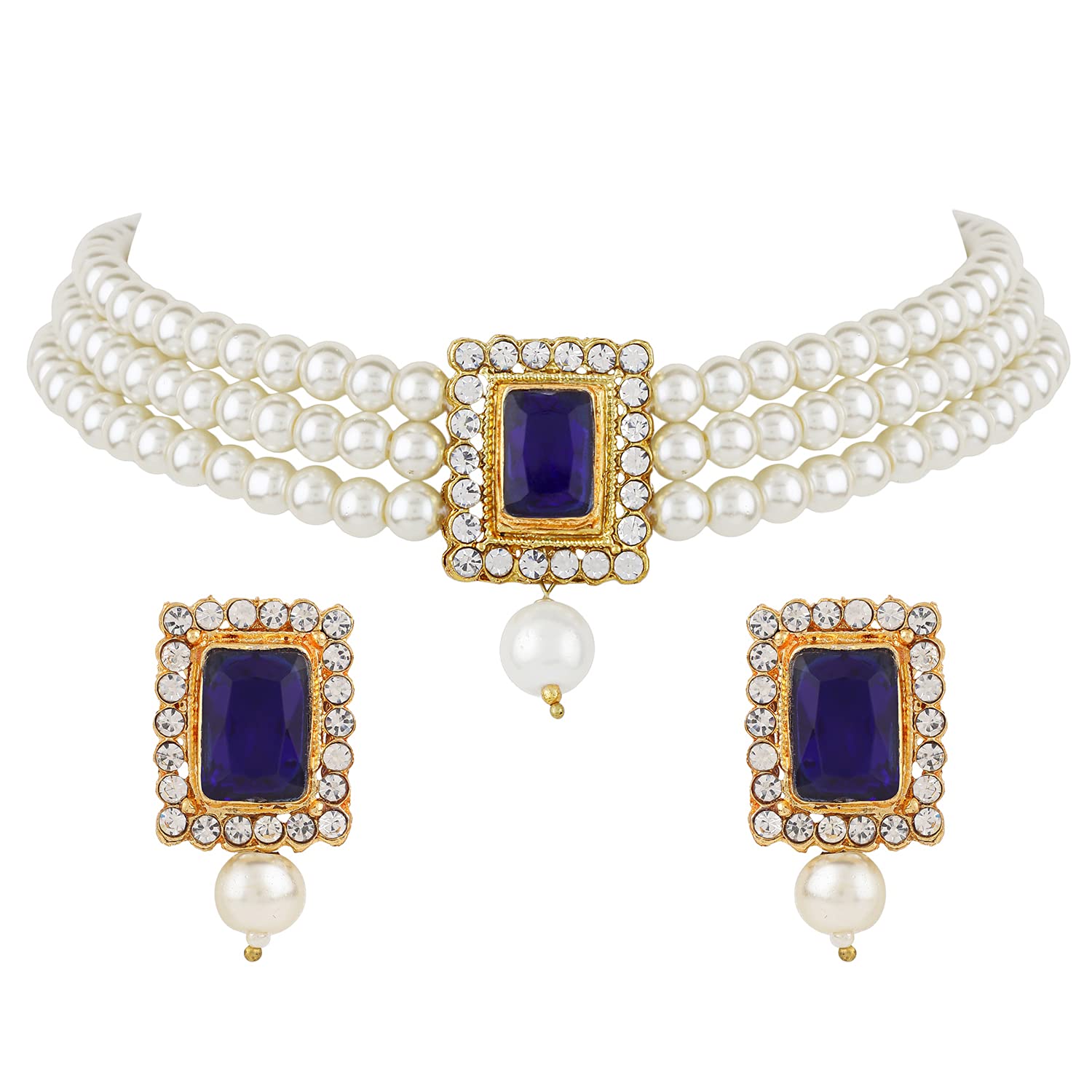 Shining Diva 18k Gold Plated Pearl Choker Necklace Set