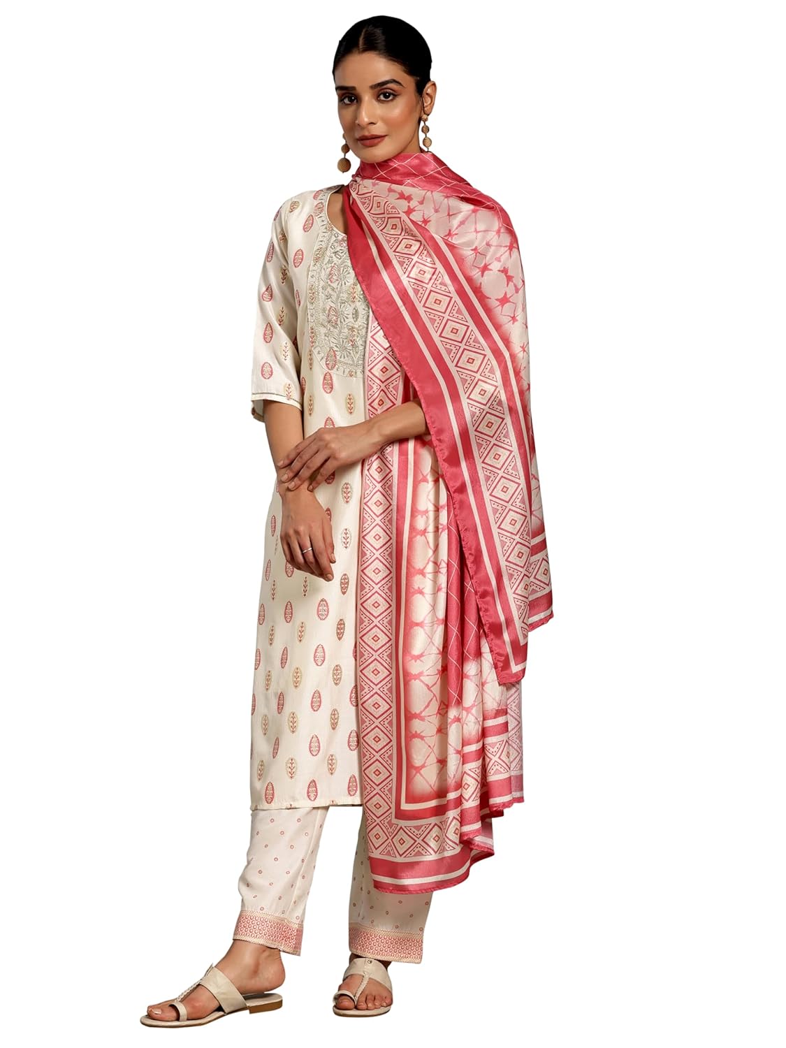 Libas Womens Printed Silk Blend Straight Kurta With Palazzos and Dupatta - Authentic Libas Clothing | UrbanThreads