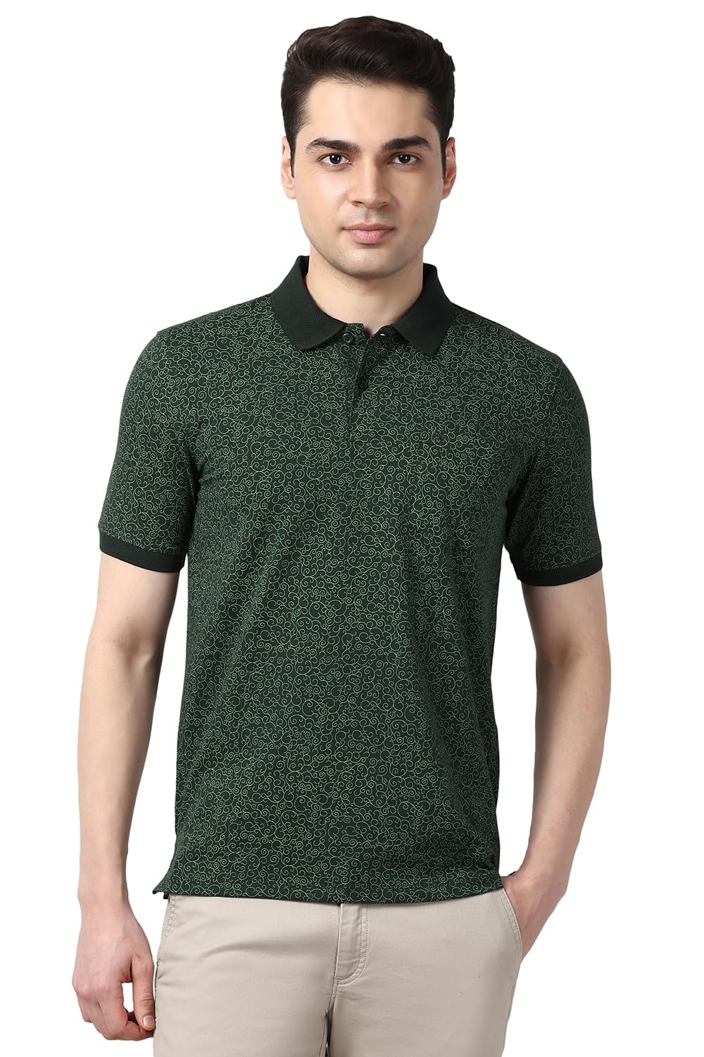 Peter England Men's Cotton Abstract Floral Print Polo Shirt