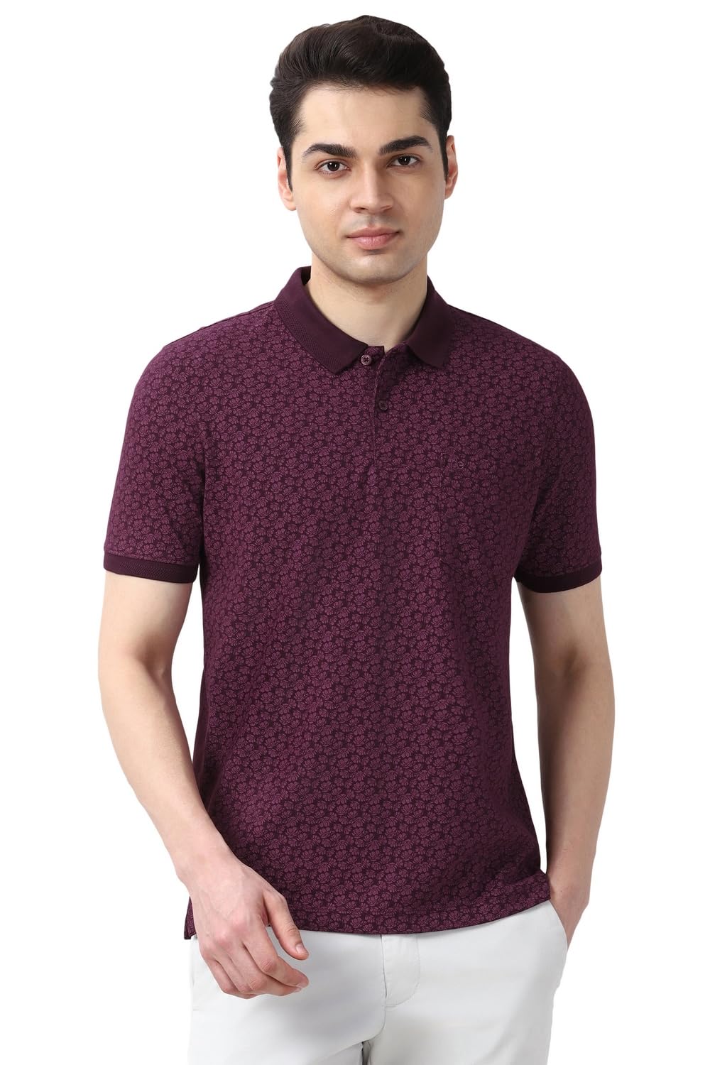 Peter England Men's Cotton-Polyester Floral Polo Shirt