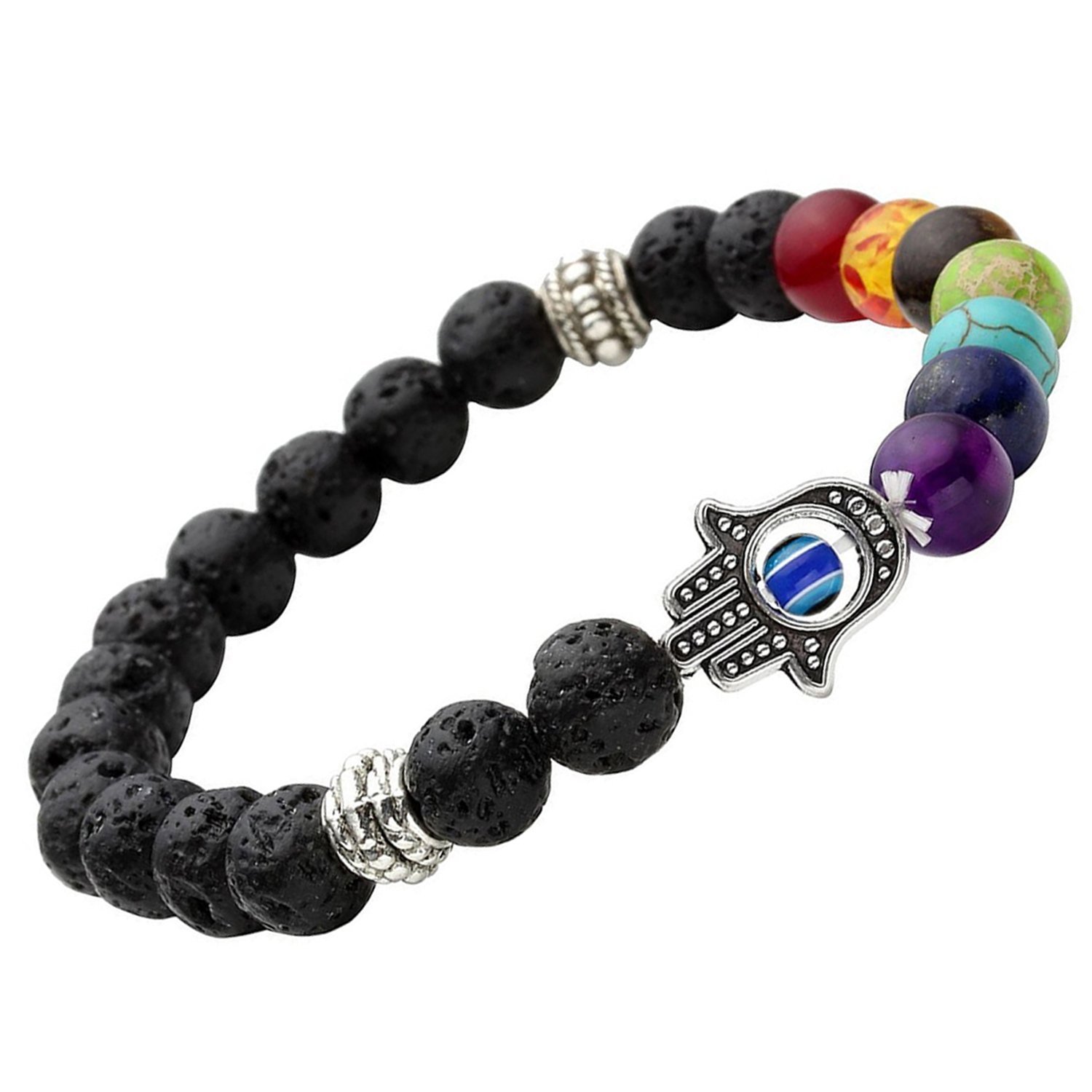 Shining Diva 8mm Lava Rock Beads 7 Chakra Evil Eye Bracelet Unisex