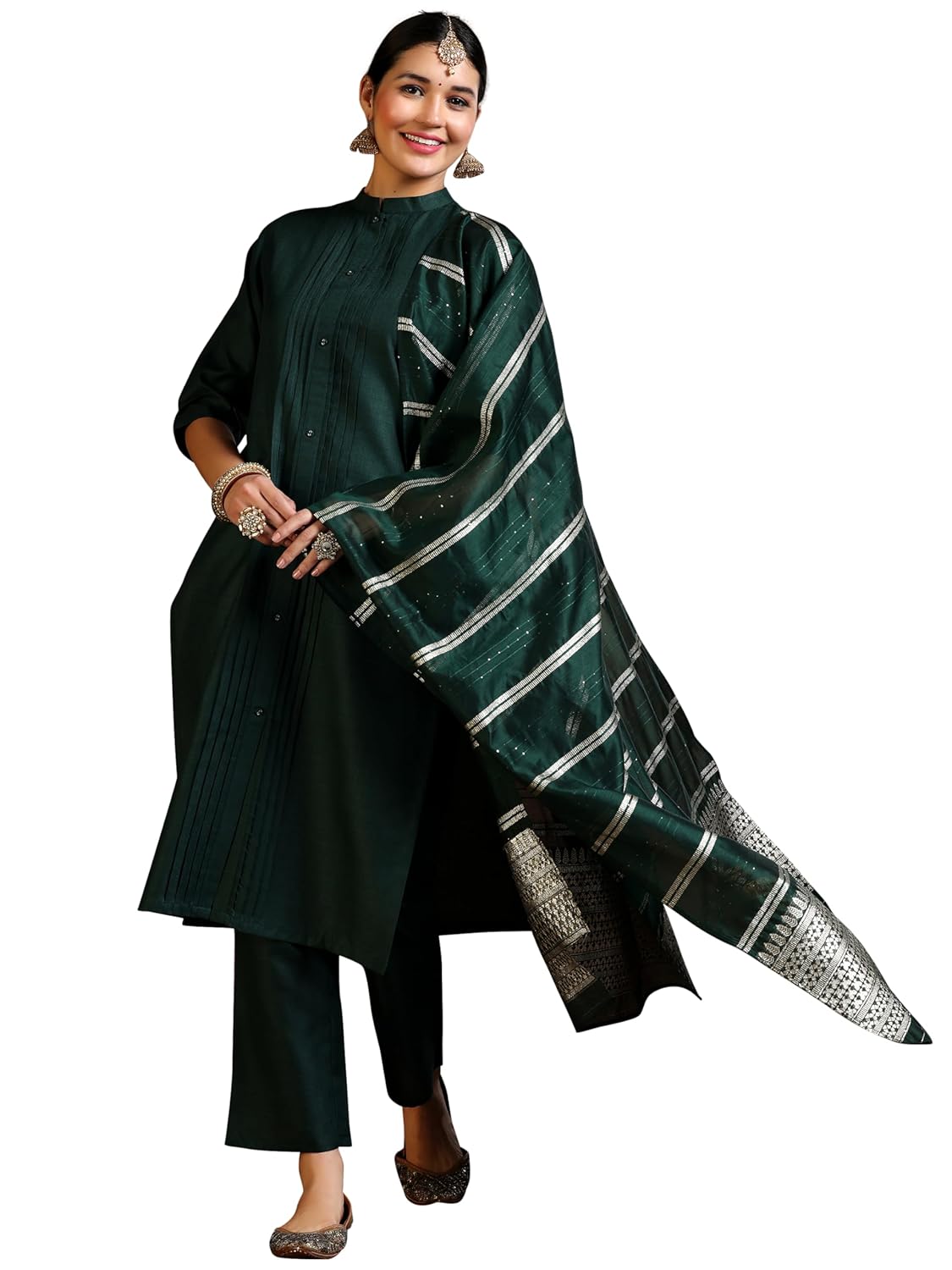 Libas Womens Woven Design Cotton Blend Straight Kurta With Trousers and Dupatta - Authentic Libas Clothing | UrbanThreads