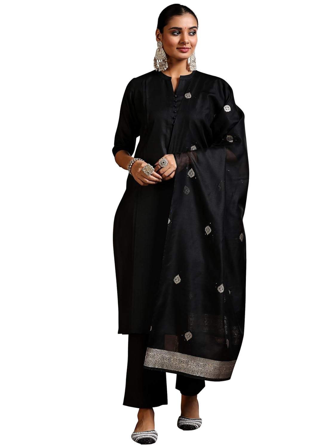 Libas Womens Woven Design Cotton Blend Straight Kurta With Trousers and Dupatta - Authentic Libas Clothing | UrbanThreads