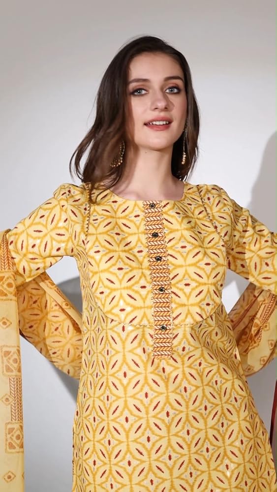 Leriya Fashion Women's Kurtis with Pant Set || Fully Stitched Cotton Floral Printed Kurti with Chevr - Authentic Leriya Clothing | UrbanThreads - Image 3