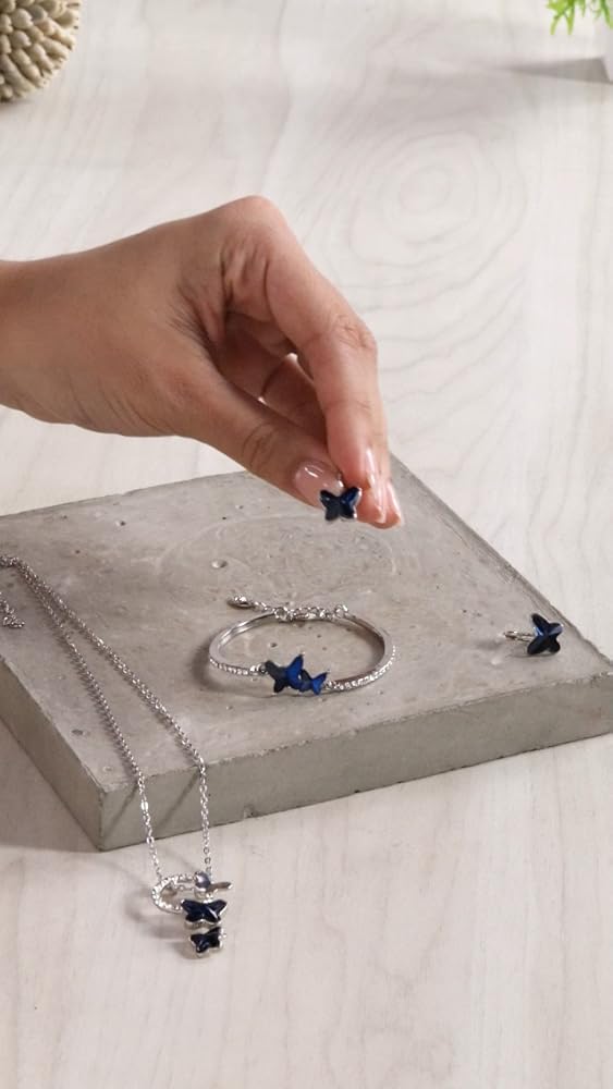 Shining Diva Platinum Plated Crystal Butterfly Earrings - Image 4