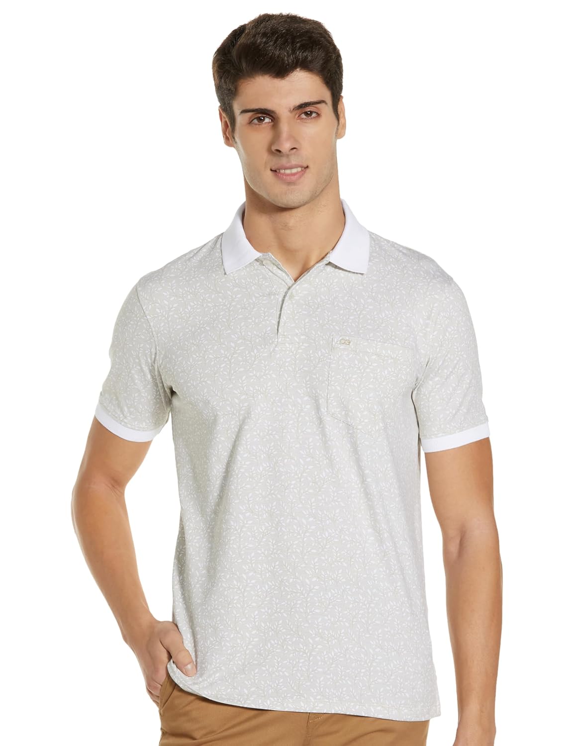 Peter England Men's Cotton Leafy Floral Print Polo Shirt