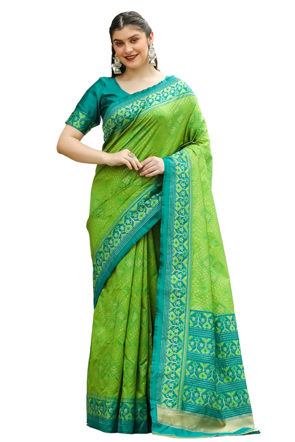 Leriya Fashion Women's Trendy Kanjivaram Soft Lichi Silk Saree With Blouse Piece (Green) - Authentic Leriya Clothing | UrbanThreads