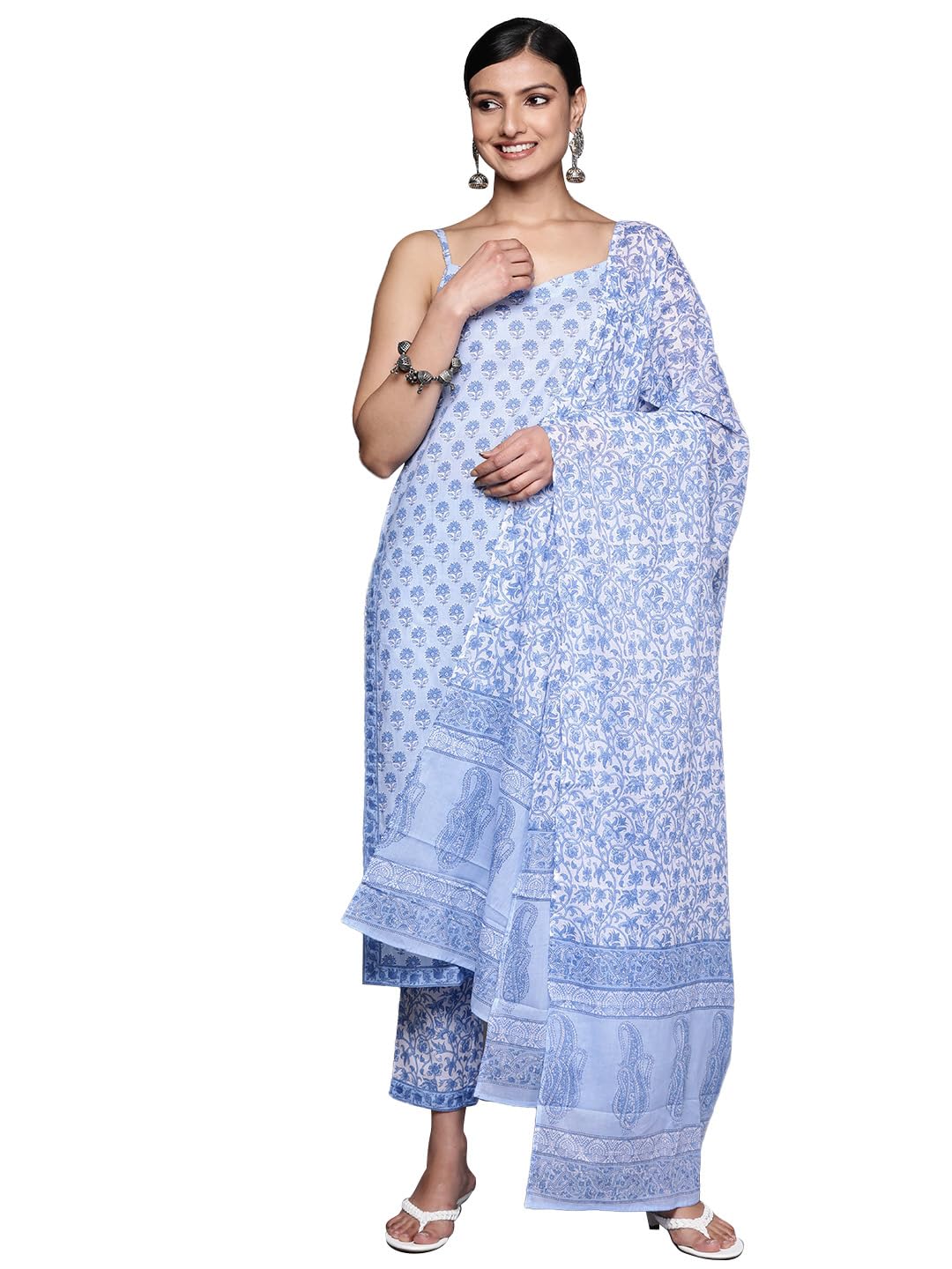 Libas Womens Printed Cotton Straight Kurta With Trousers and Dupatta - Authentic Libas Clothing | UrbanThreads
