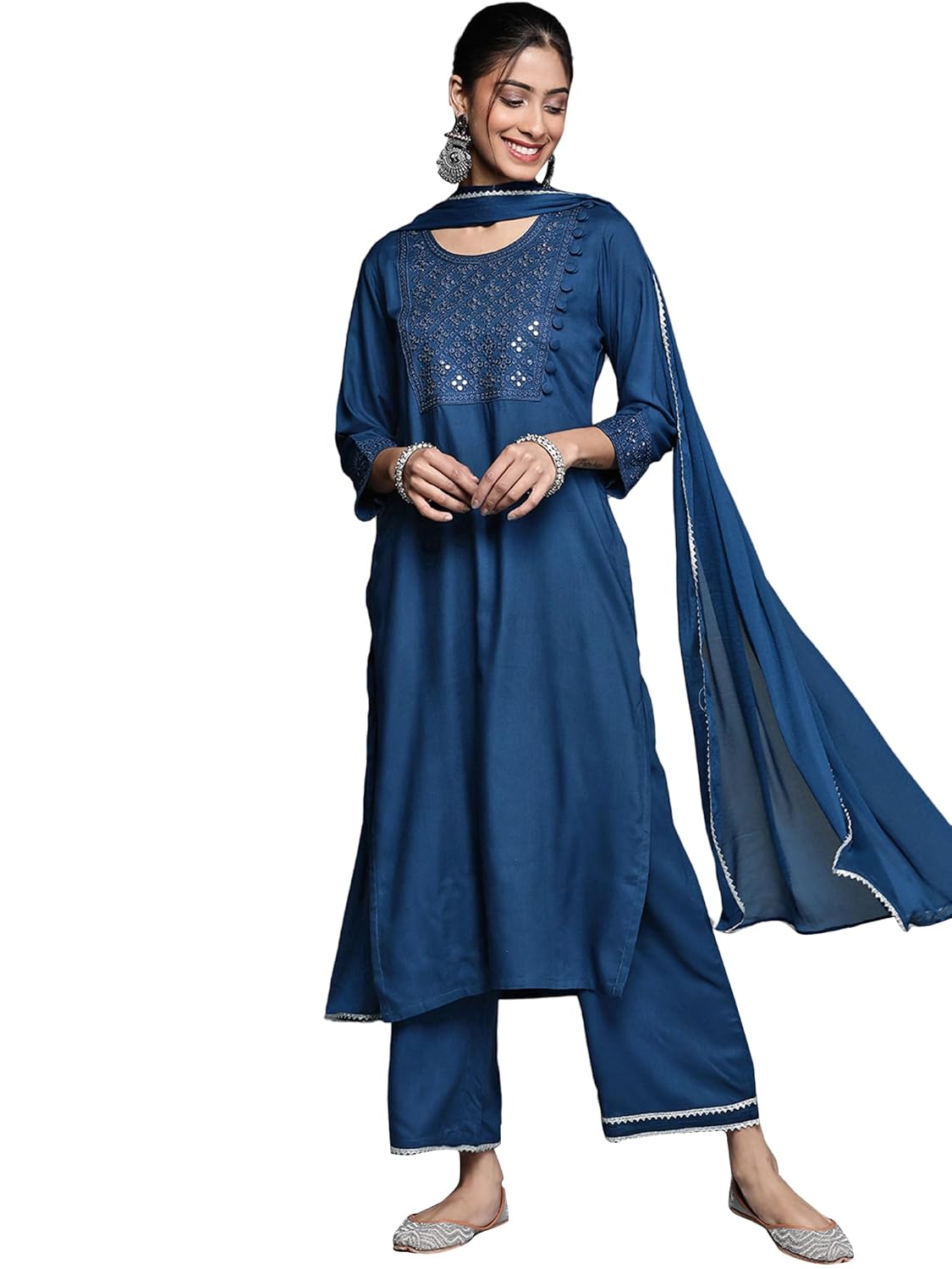 Libas Womens Embroidered Viscose Straight Kurta With Palazzos and Dupatta - Authentic Libas Clothing | UrbanThreads