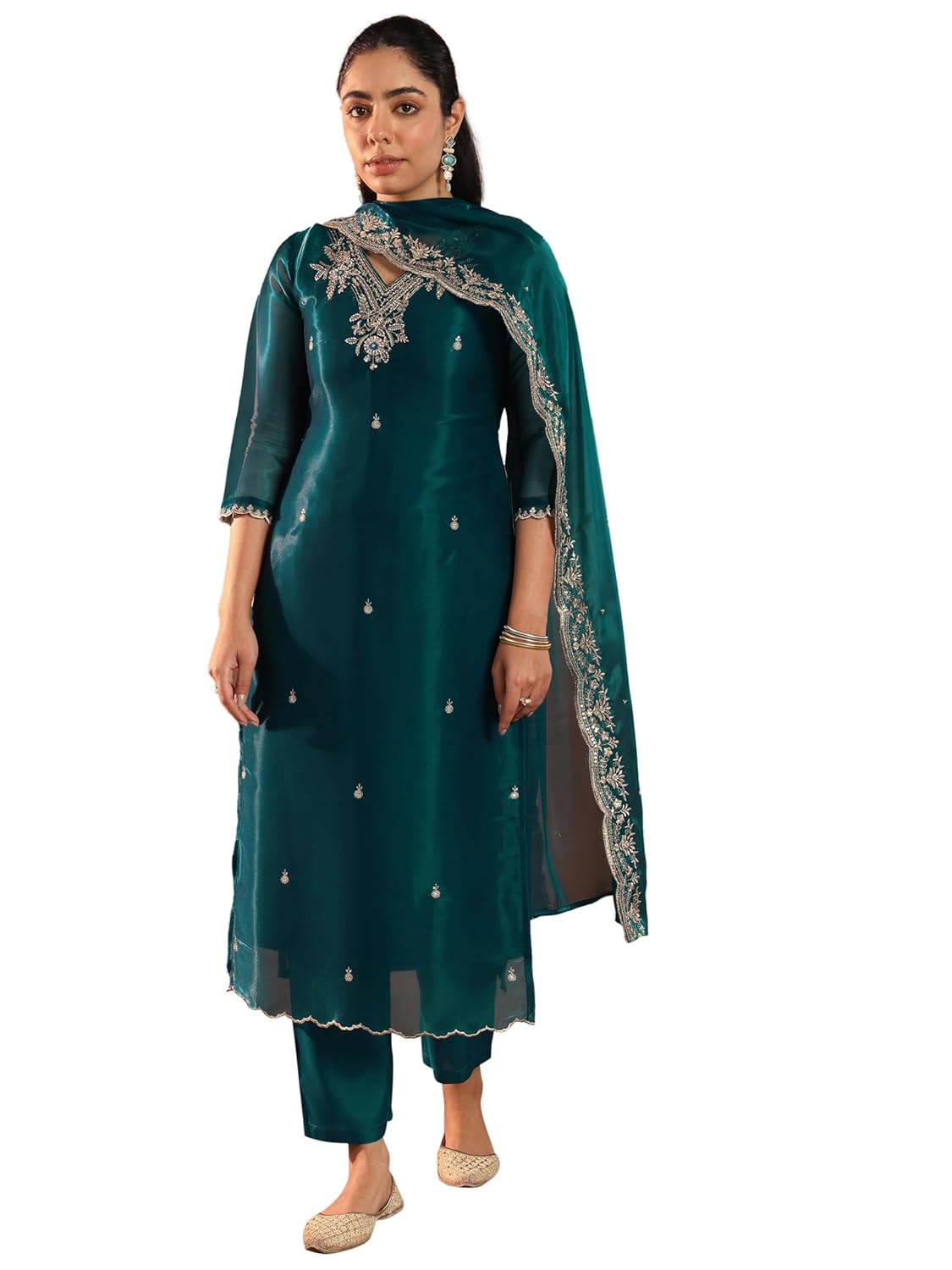 Libas Womens Yoke Design Silk Blend Straight Kurta With Trousers and Dupatta - Authentic Libas Clothing | UrbanThreads