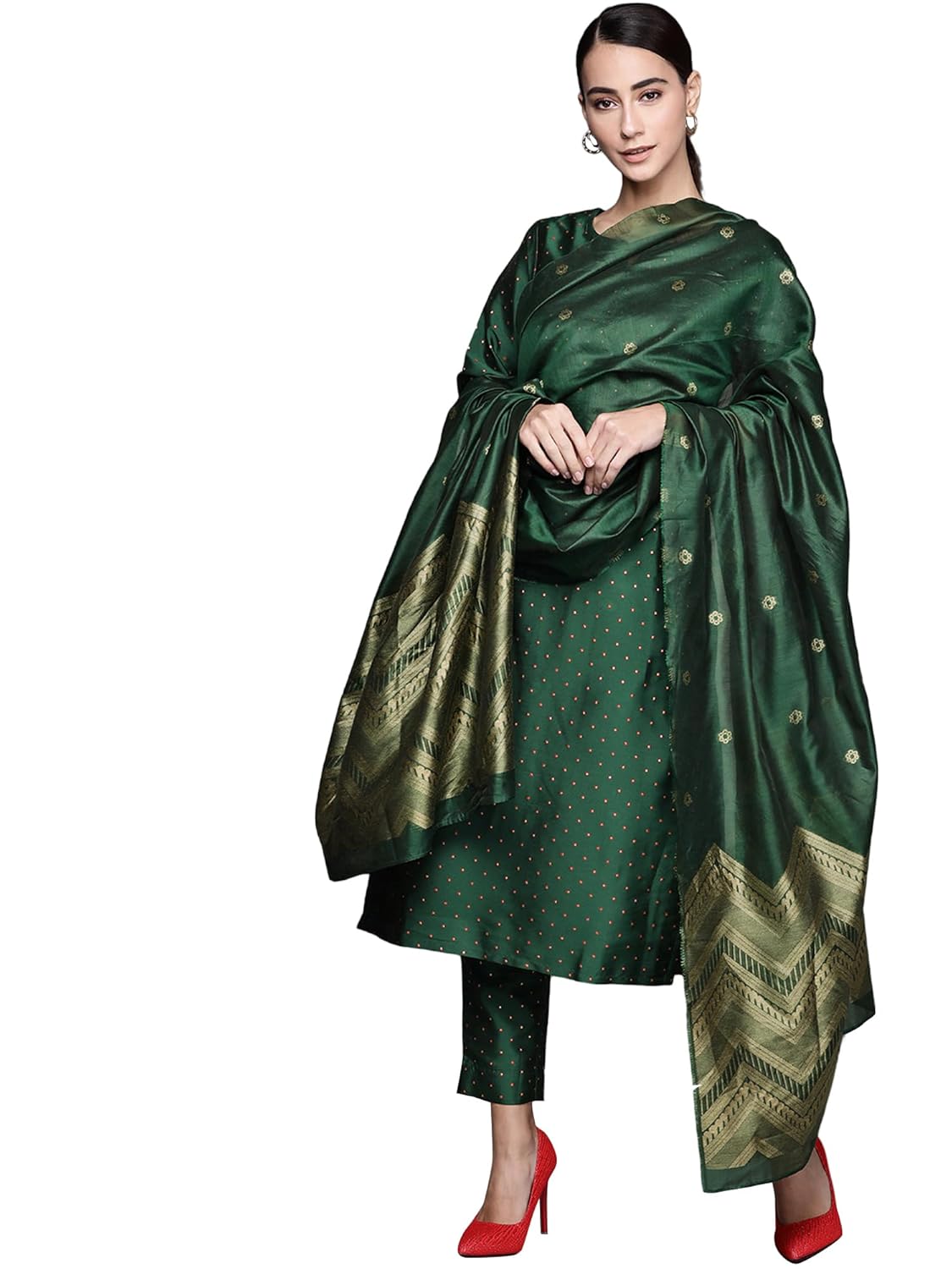 Libas Womens Self Design Silk Blend Straight Kurta With Trousers and Dupatta - Authentic Libas Clothing | UrbanThreads