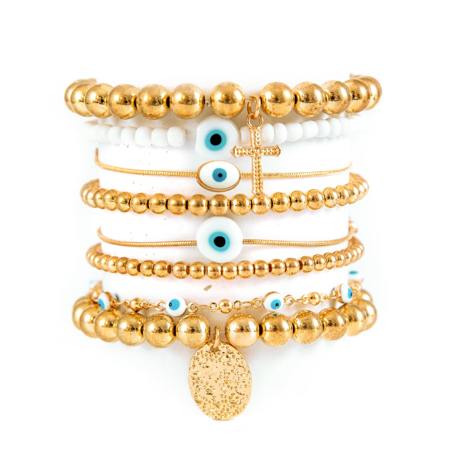 Shining Diva Evil Eye Charm Beaded Bracelet