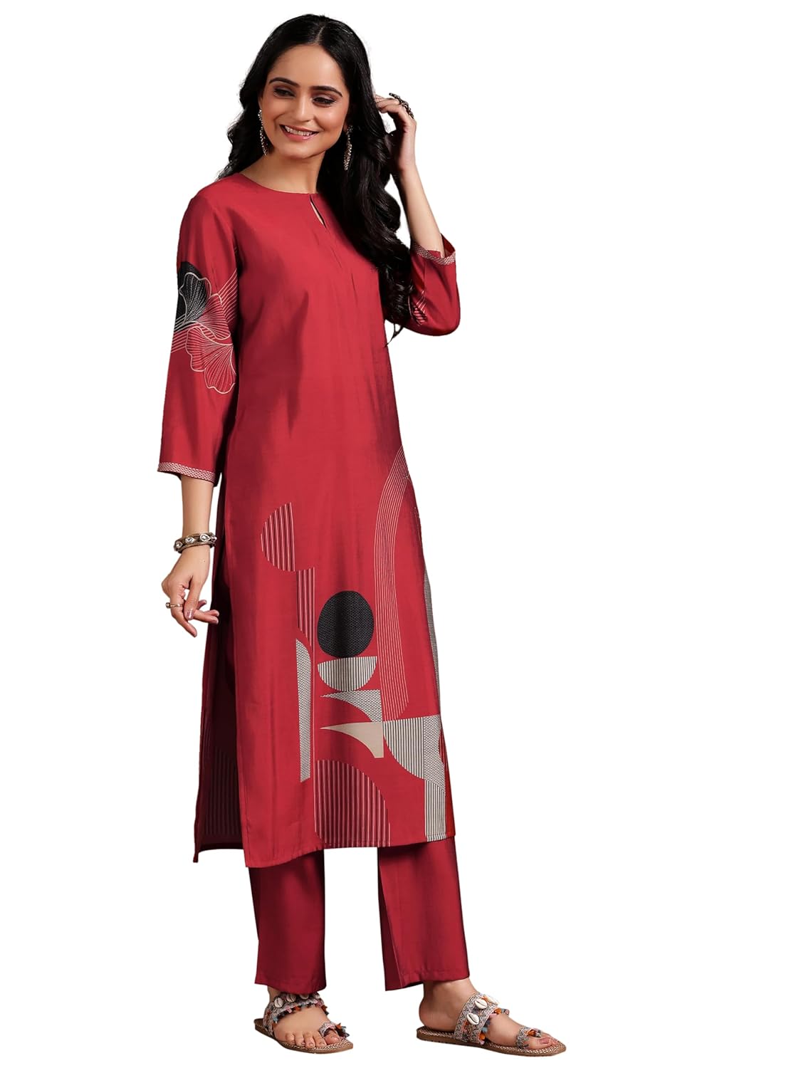 Libas Womens Printed Silk Blend Straight Kurta With Trousers and Dupatta - Authentic Libas Clothing | UrbanThreads