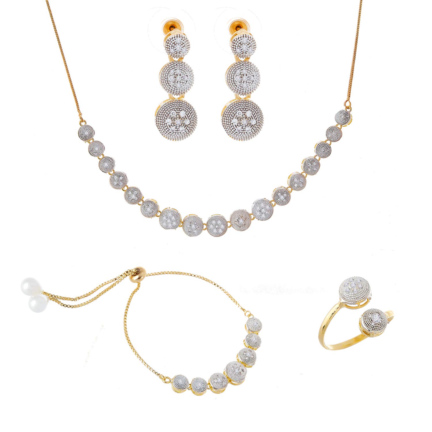 Zeneme Jewellery Set Women American Diamond Necklace Earrings Bracelet