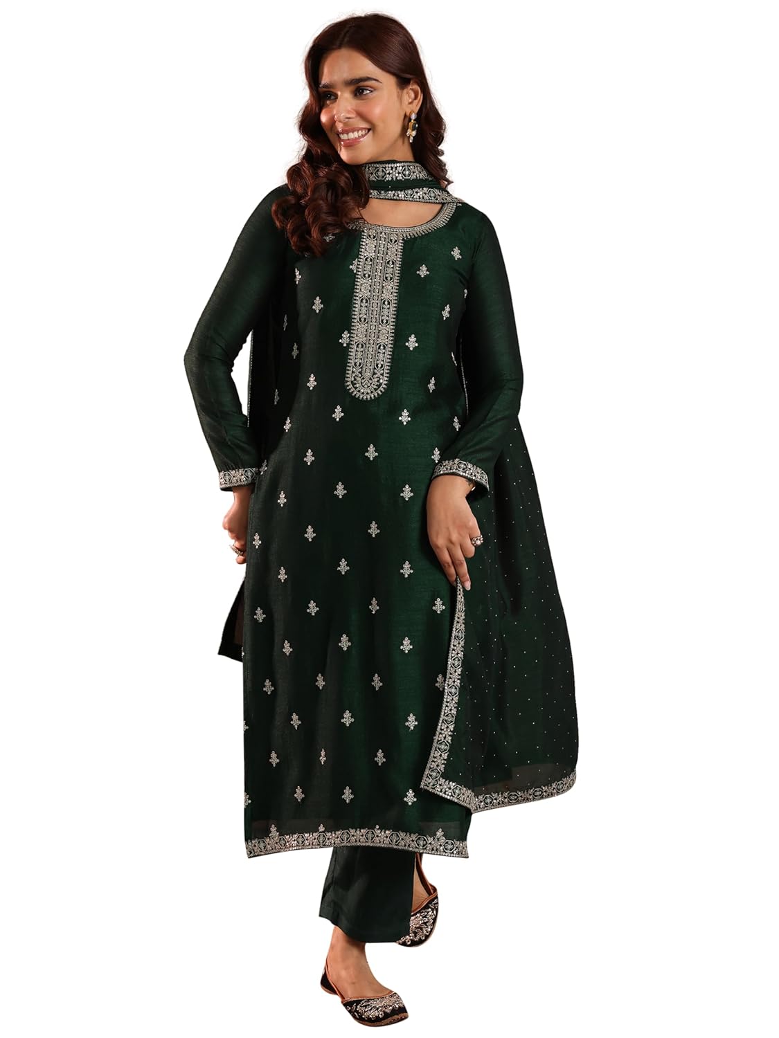 Emerald Embroidered Silk Kurta Set | Libas - UrbanThreads.in