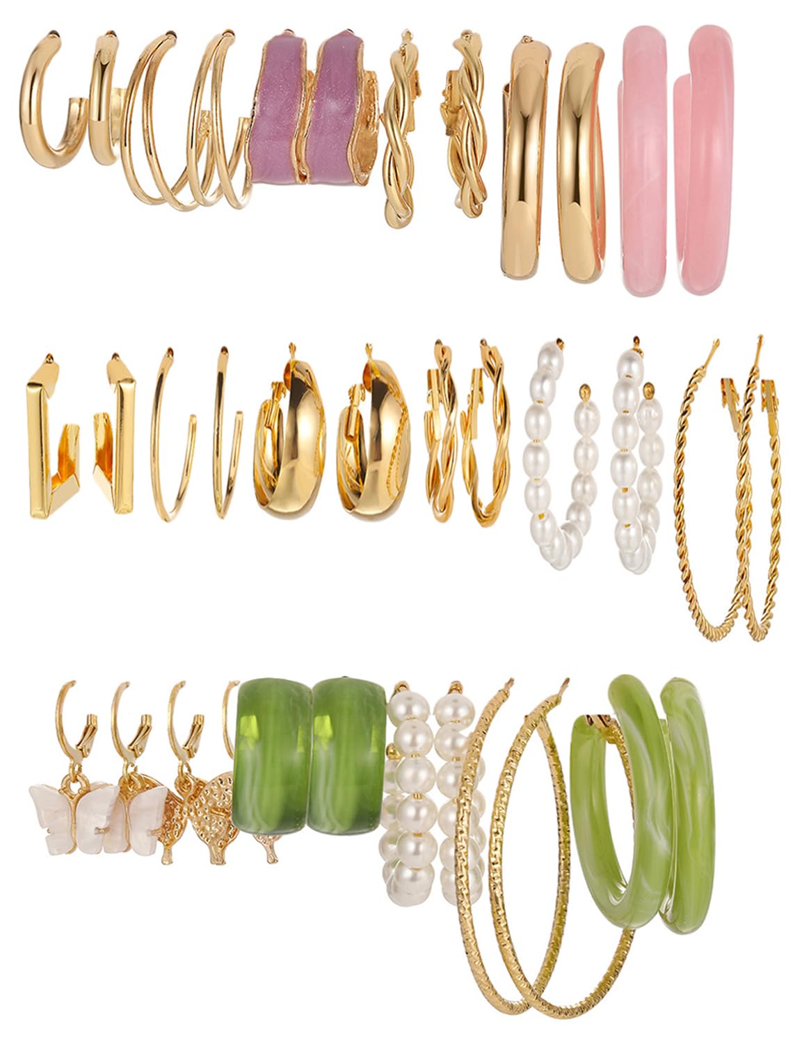 Shining Diva 18 Pairs Gold Plated Crystal Earrings Combo