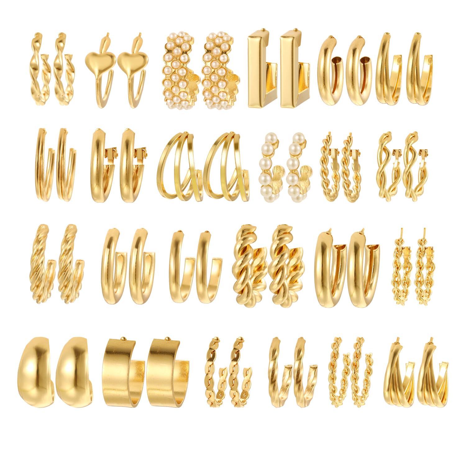 Shining Diva 24 Pairs Gold Plated Geometric Earrings