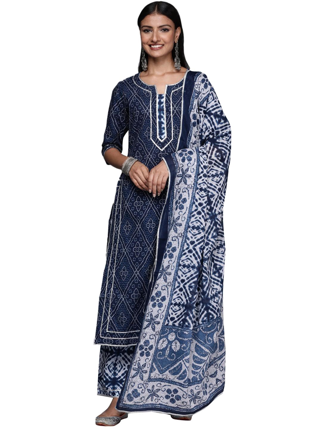 Libas Womens Printed Cotton Straight Kurta With Palazzos and Dupatta - Authentic Libas Clothing | UrbanThreads