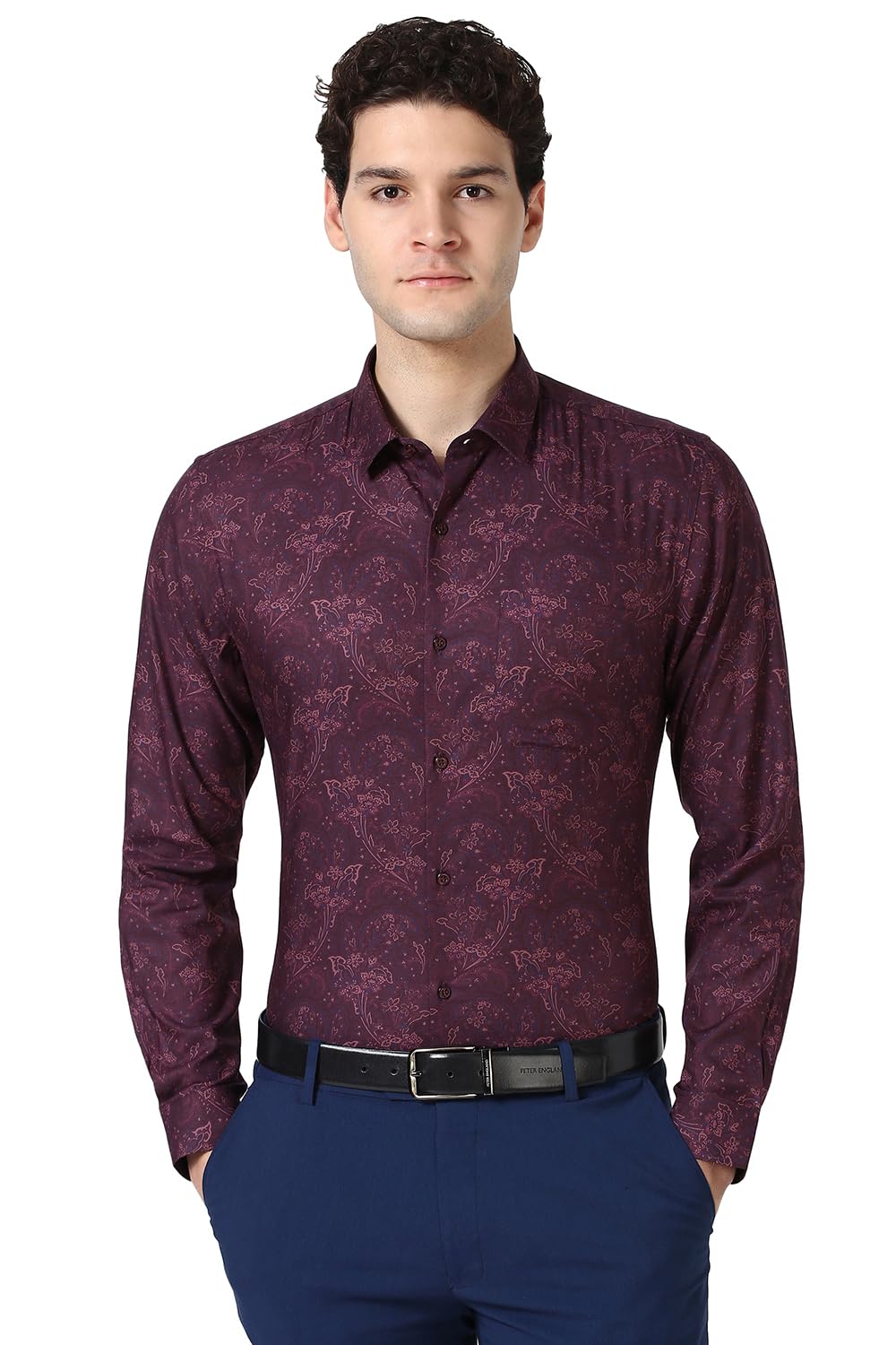 Peter England Men's Slim Fit Satin Printed Shirt