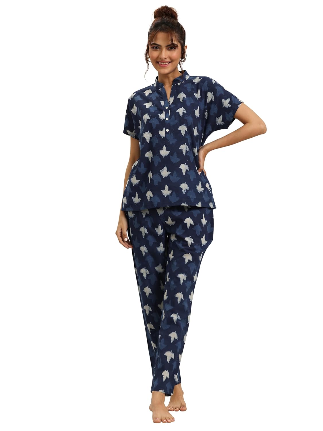 Libas Blue Printed Cotton Night Suit - Women's Sleepwear | UrbanThreads