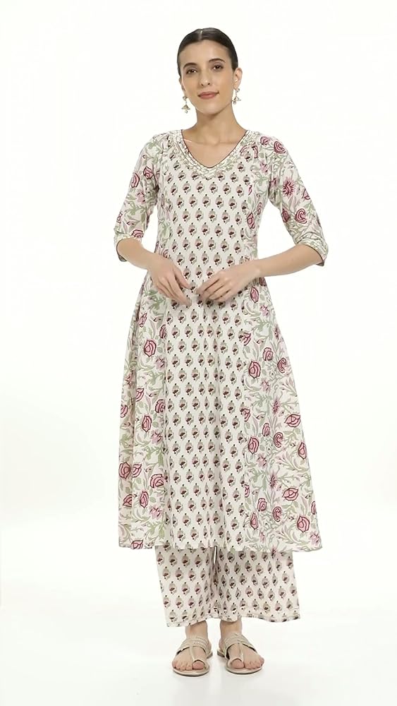 Libas Womens Printed Cotton A-Line Kurta With Palazzos - Authentic Libas Clothing | UrbanThreads - Image 3