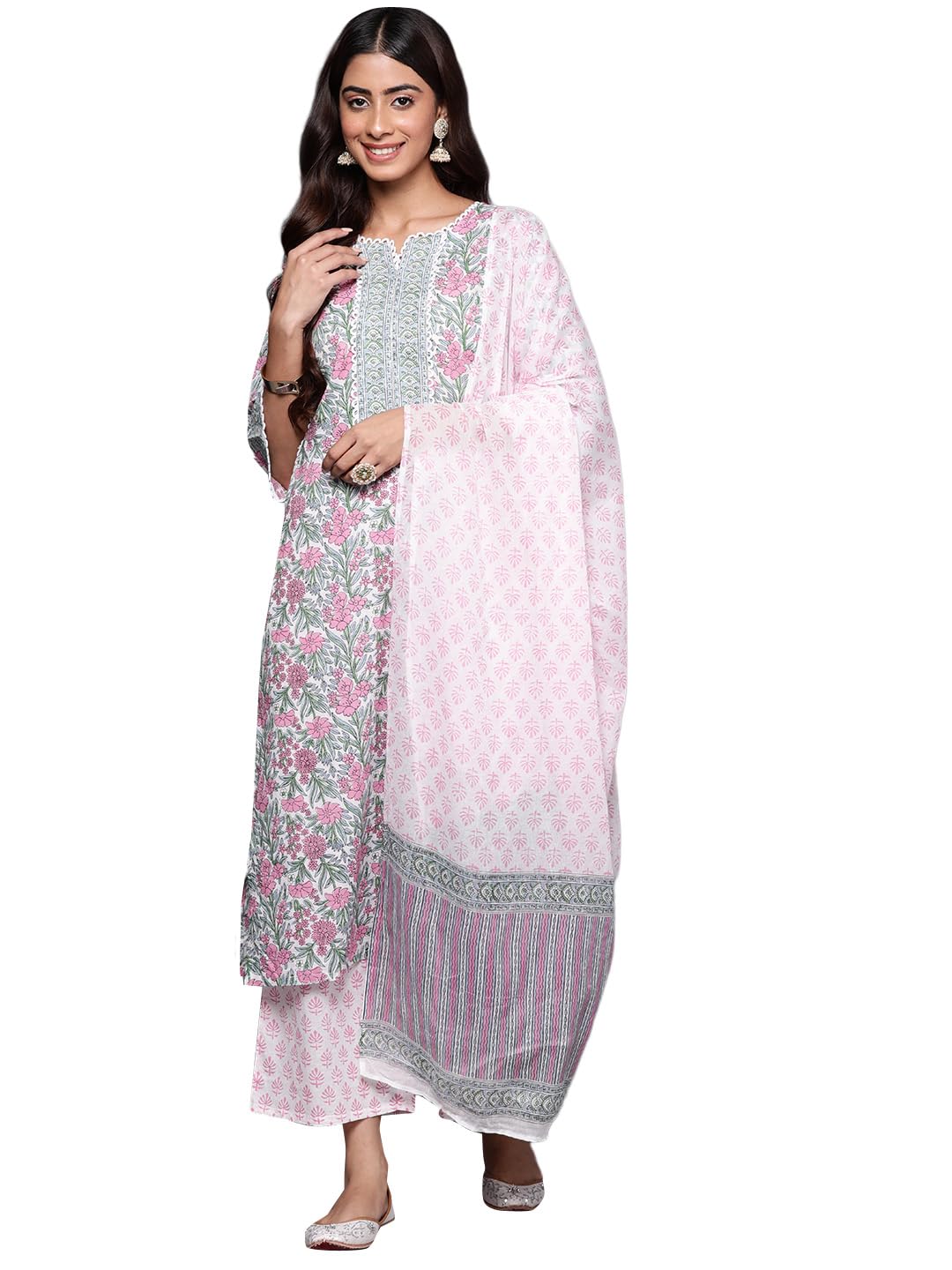Libas Womens Printed Cotton Straight Kurta With Palazzos and Dupatta - Authentic Libas Clothing | UrbanThreads