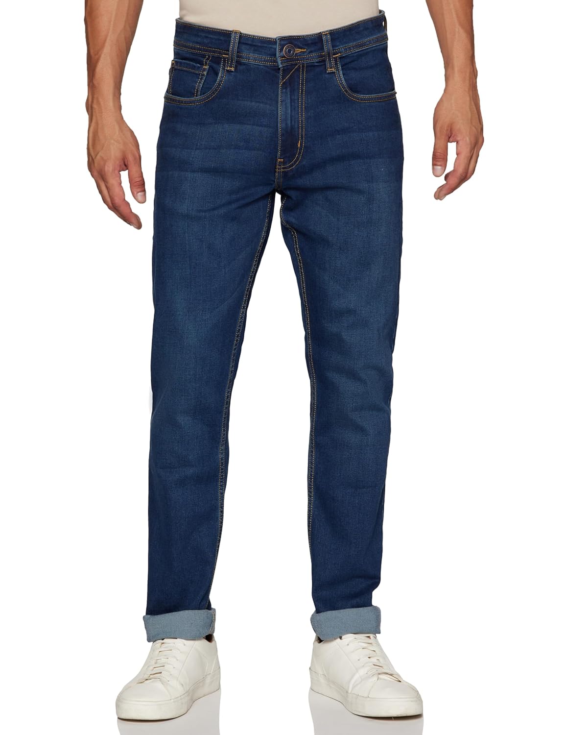 Peter England Men's Tapered Fit Mid Rise Stretchable Twill Jeans