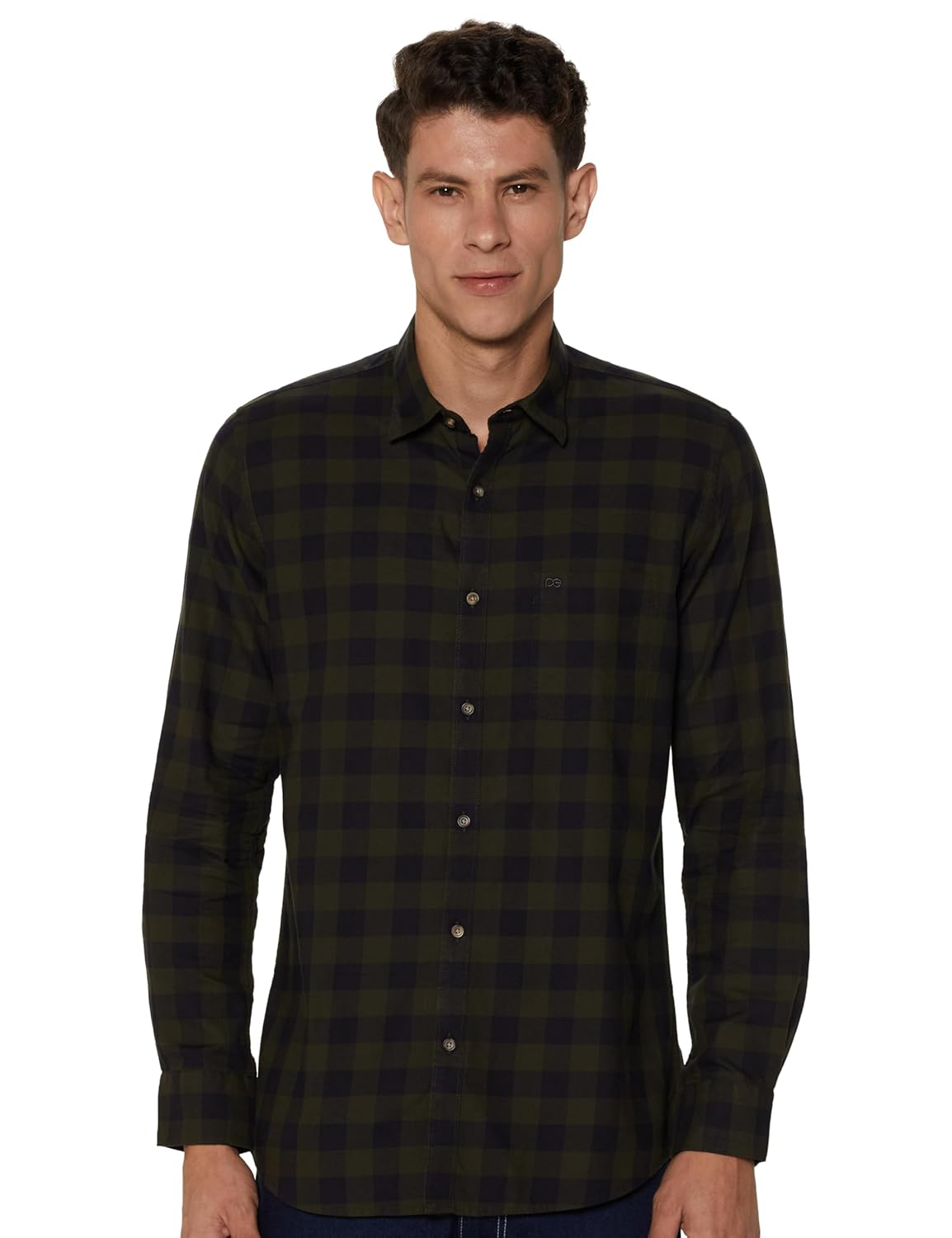 Peter England Slim Fit Checkered Shirt Men Full Sleeves Cotton