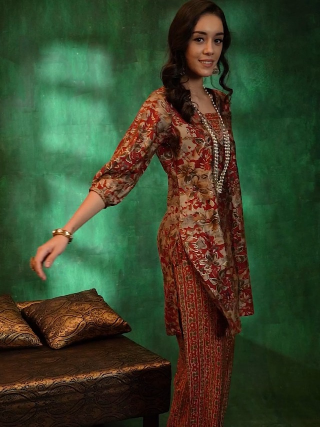 Libas Womens Printed Silk Blend Straight Kurta With Palazzos - Authentic Libas Clothing | UrbanThreads - Image 3