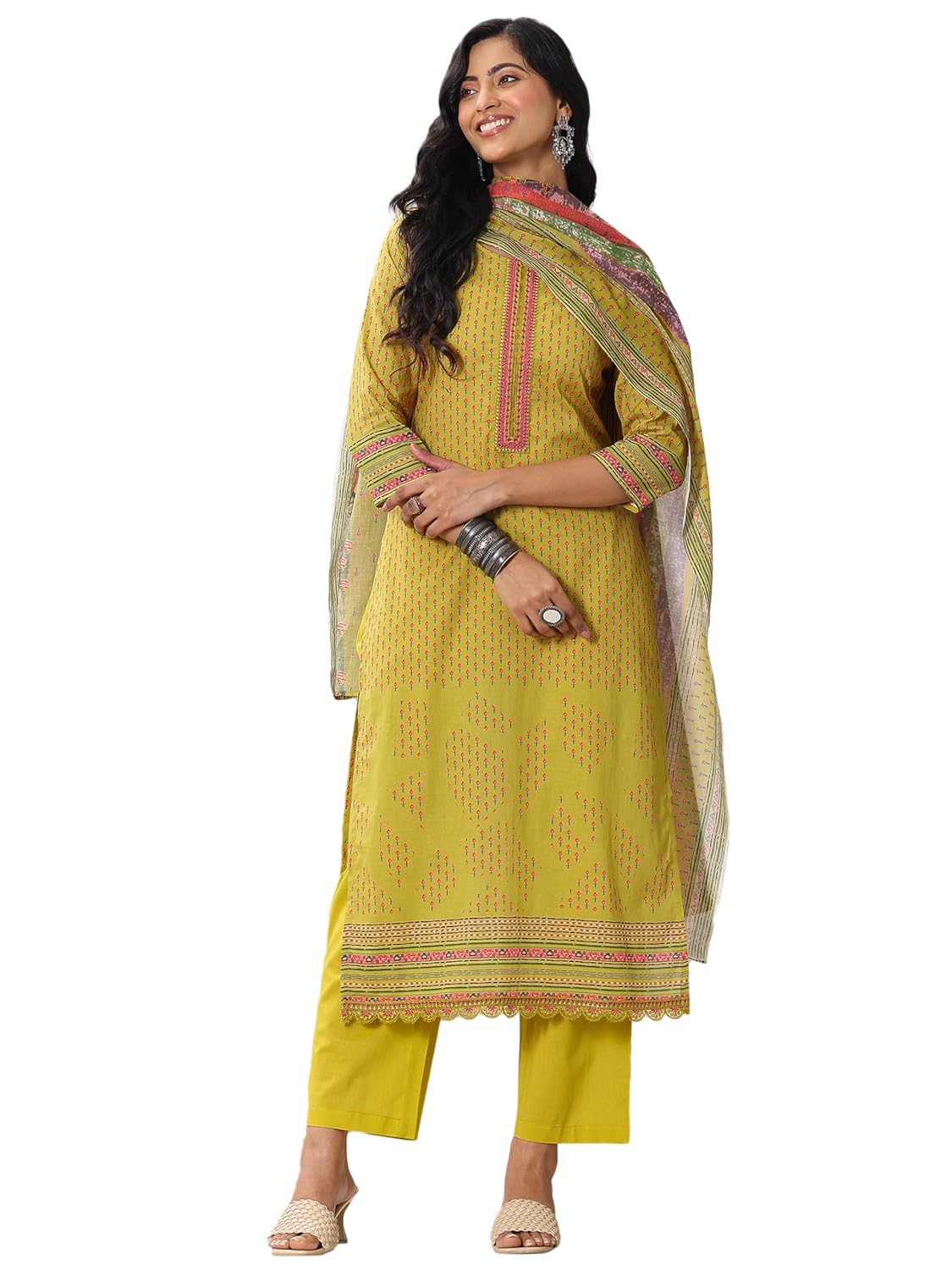 Libas Womens Printed Cotton Straight Kurta With Trousers and Dupatta - Authentic Libas Clothing | UrbanThreads