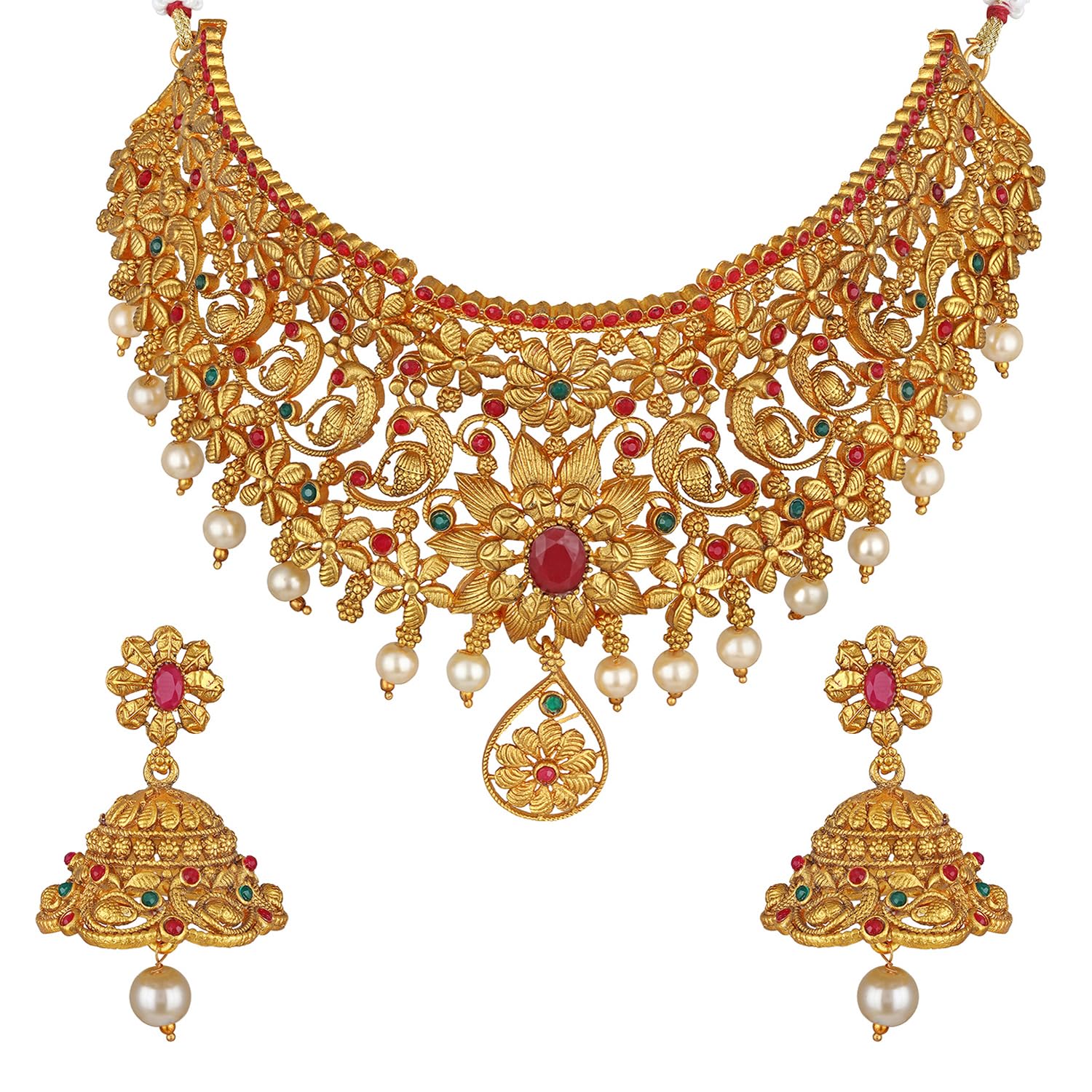 Shining Diva Pearl Choker Traditional Temple Necklace