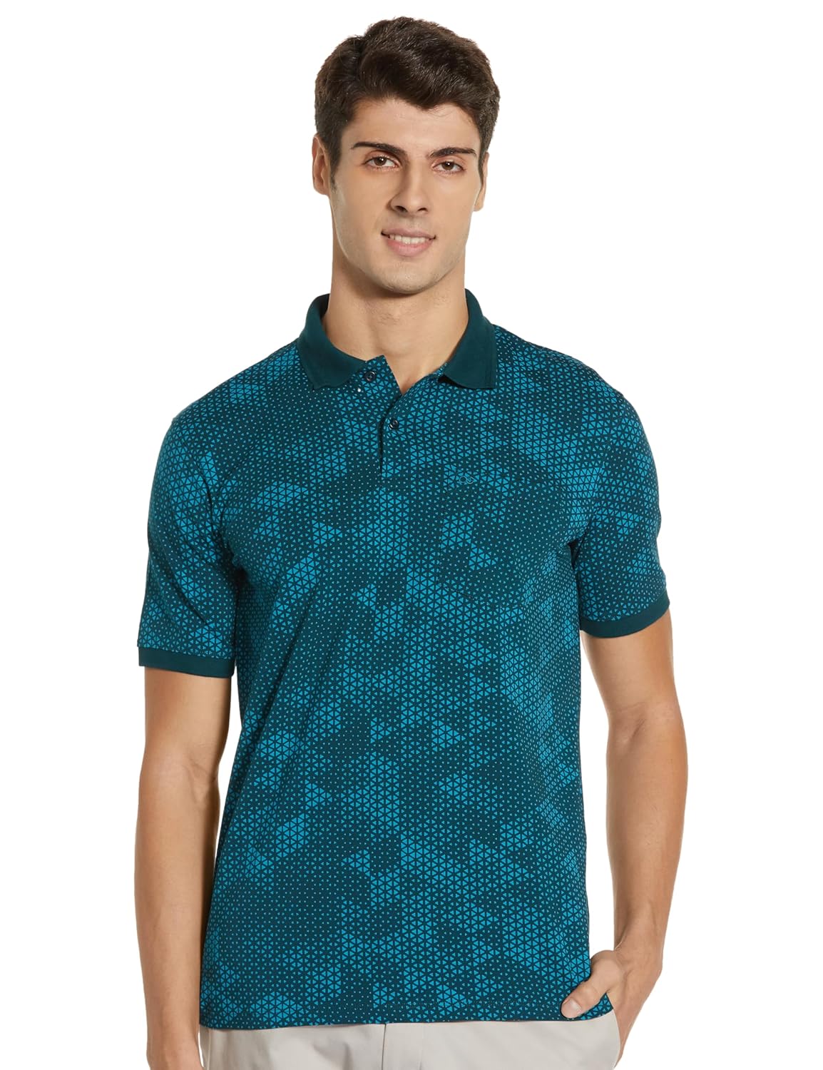 Peter England Men's Cotton Abstract Geometric Print Polo Shirt