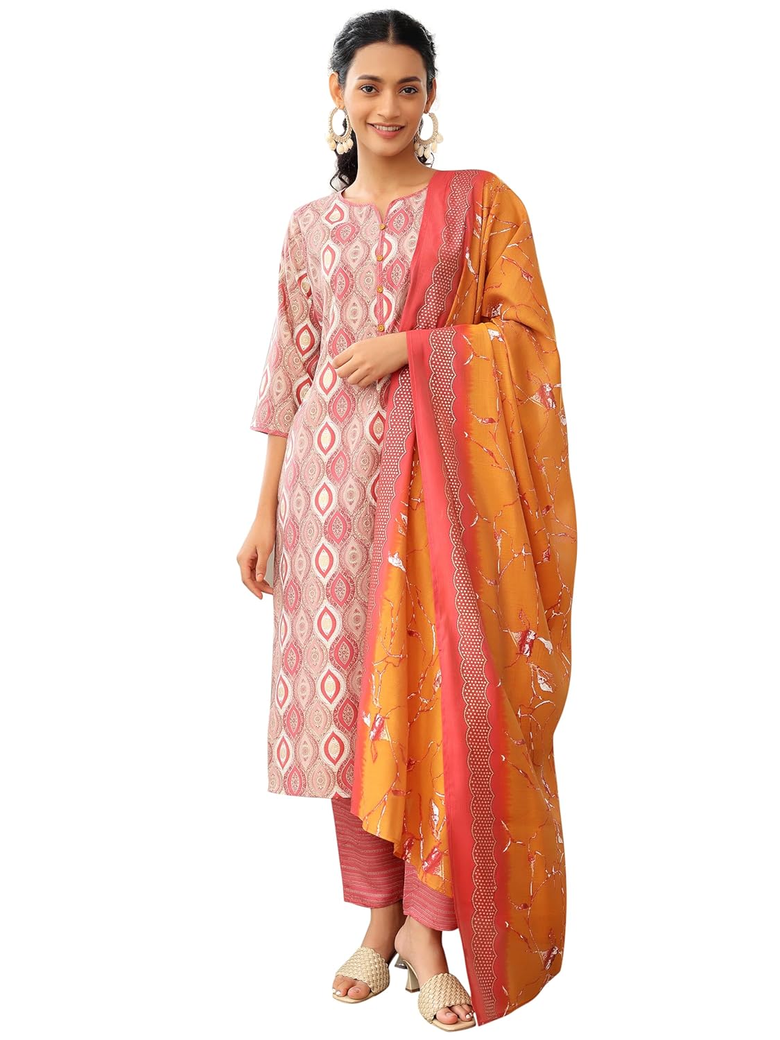 Libas Womens Printed Silk Blend Straight Kurta Trouser with Dupatta Set - Authentic Libas Clothing | UrbanThreads