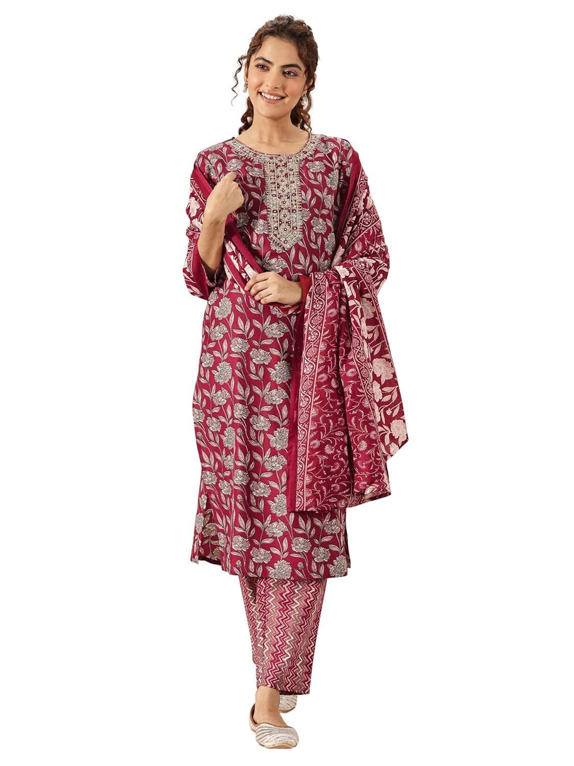 Libas Maroon Printed Cotton Kurta Set | UrbanThreads.in