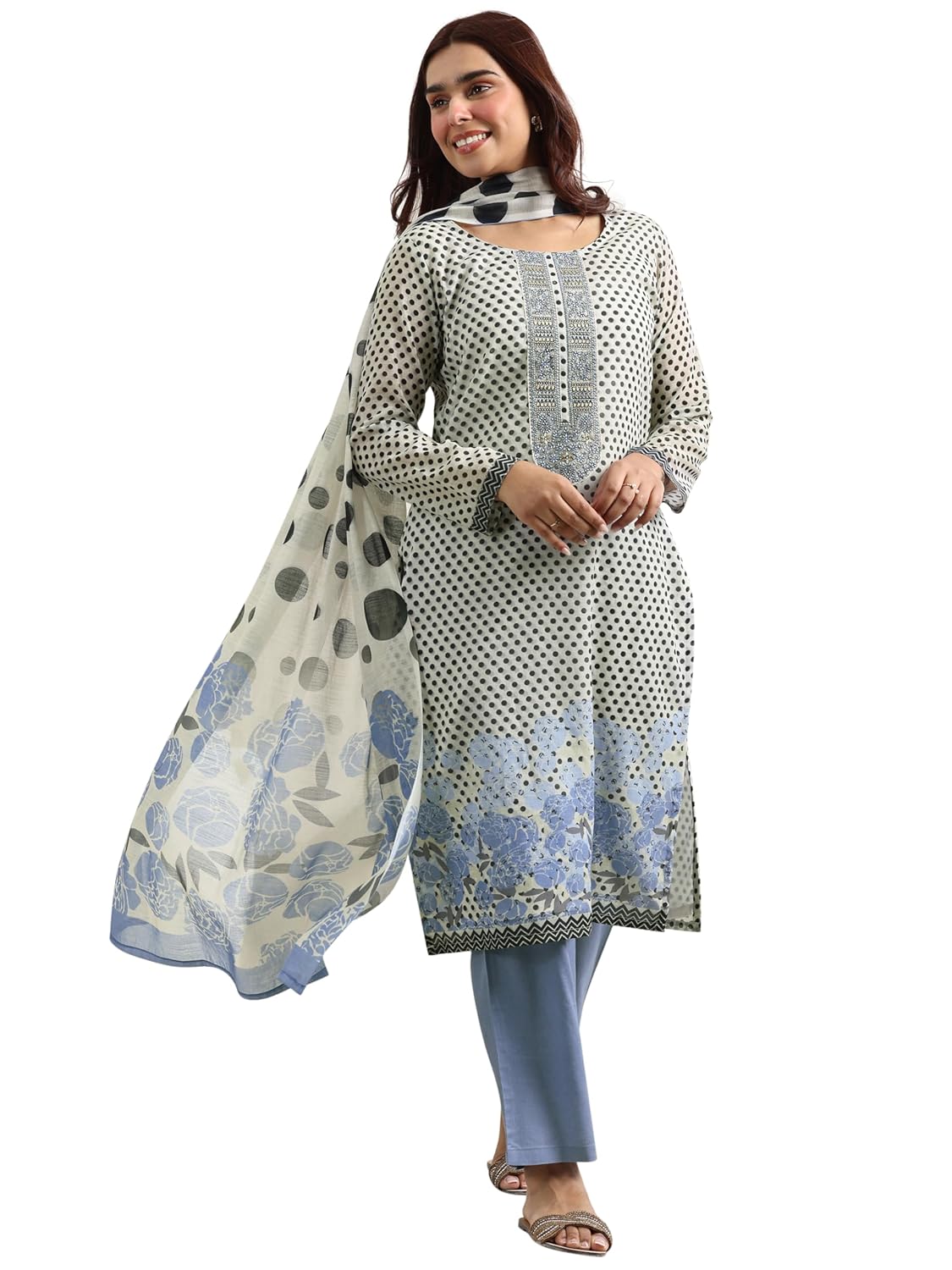 Libas Womens Printed Linen Straight Kurta With Palazzos and Dupatta - Authentic Libas Clothing | UrbanThreads
