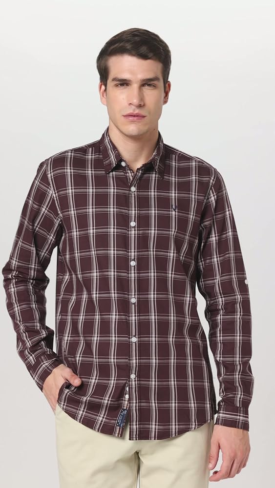 Allen Solly Men Cotton Checkered Regular Fit Shirt - Image 3