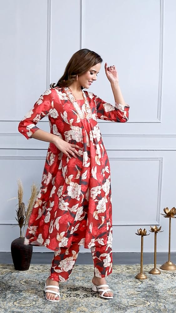 GRECIILOOKS Anarkali Kurta-Set for Women – Viscose Rayon Printed Kurta & Straight Pant | Festive Ind - Authentic GRECIILOOKS Clothing | UrbanThreads - Image 4