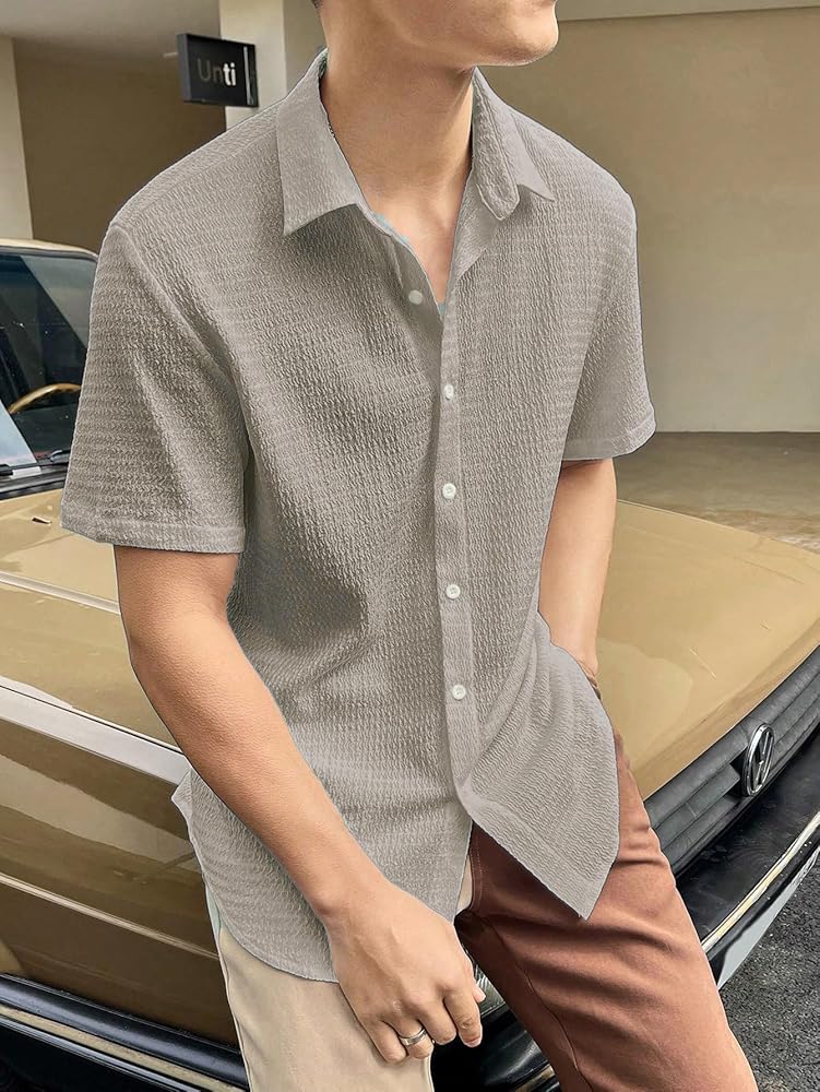 GRECIILOOKS Men's Polycotton Shirt |Stylish Casual Regular Fit Shirts | Textured Half Sleeve | S - Authentic GRECIILOOKS Clothing | UrbanThreads - Image 5