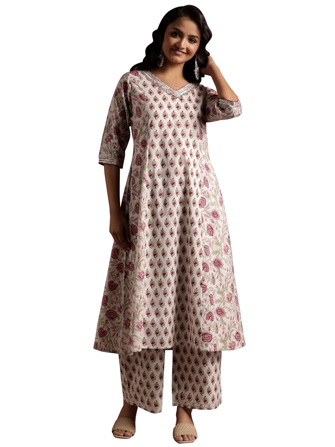 Libas Womens Printed Cotton A-Line Kurta With Palazzos - Authentic Libas Clothing | UrbanThreads