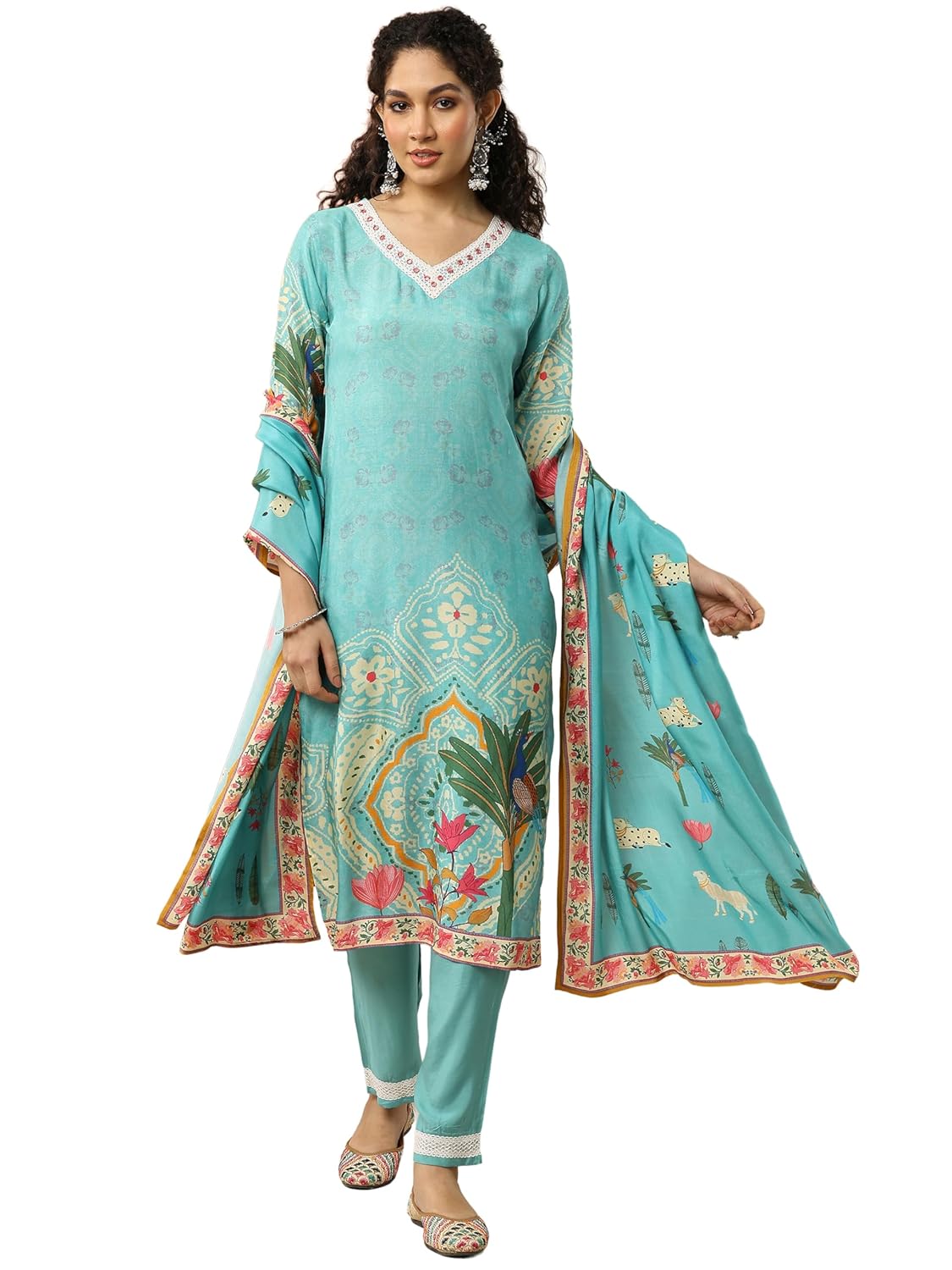 Libas Turquoise Blue Muslin Printed Kurta sets for Women - Authentic Libas Clothing | UrbanThreads