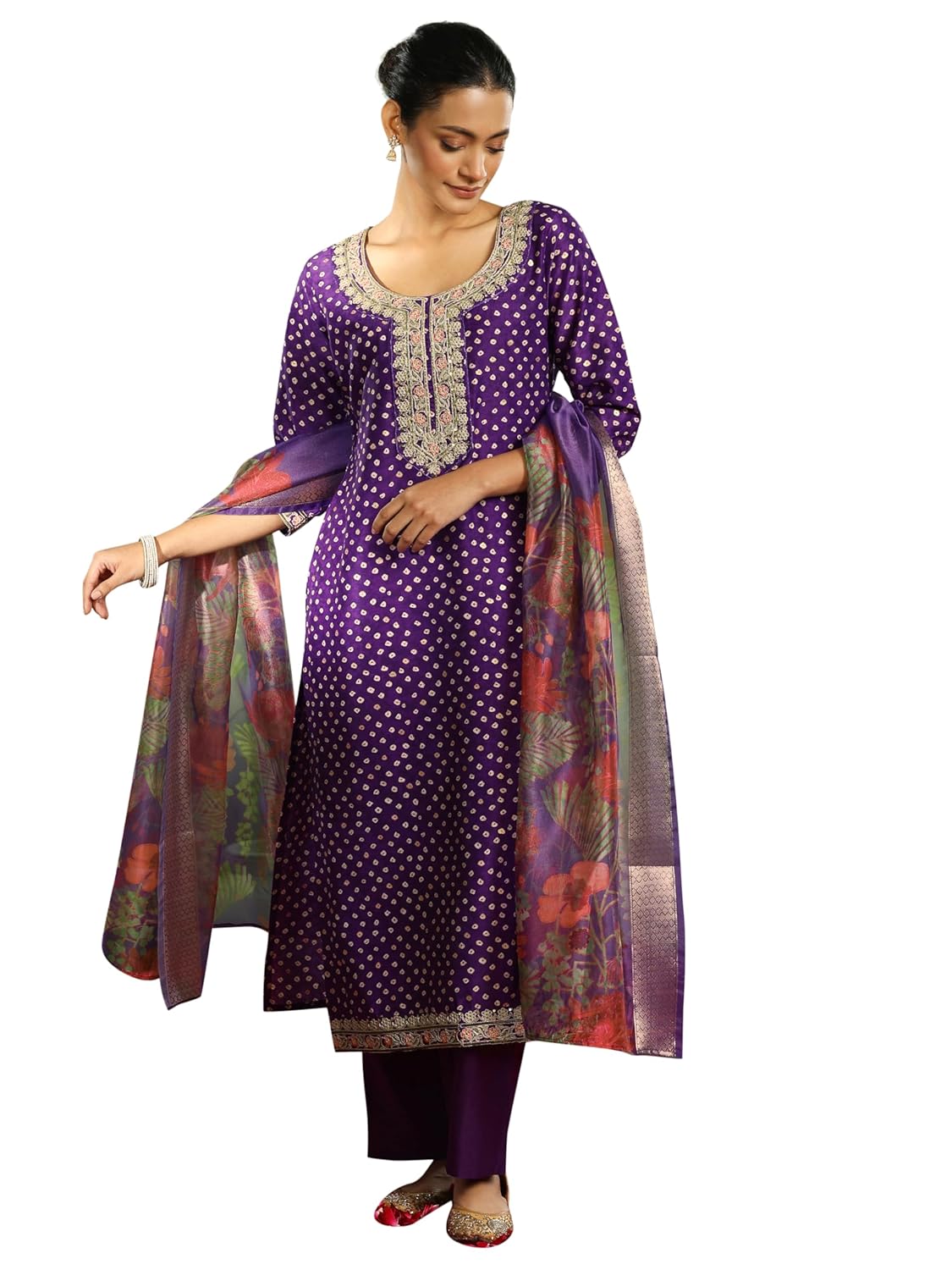 Libas Womens Printed Silk Blend Straight Kurta With Trousers and Dupatta - Authentic Libas Clothing | UrbanThreads