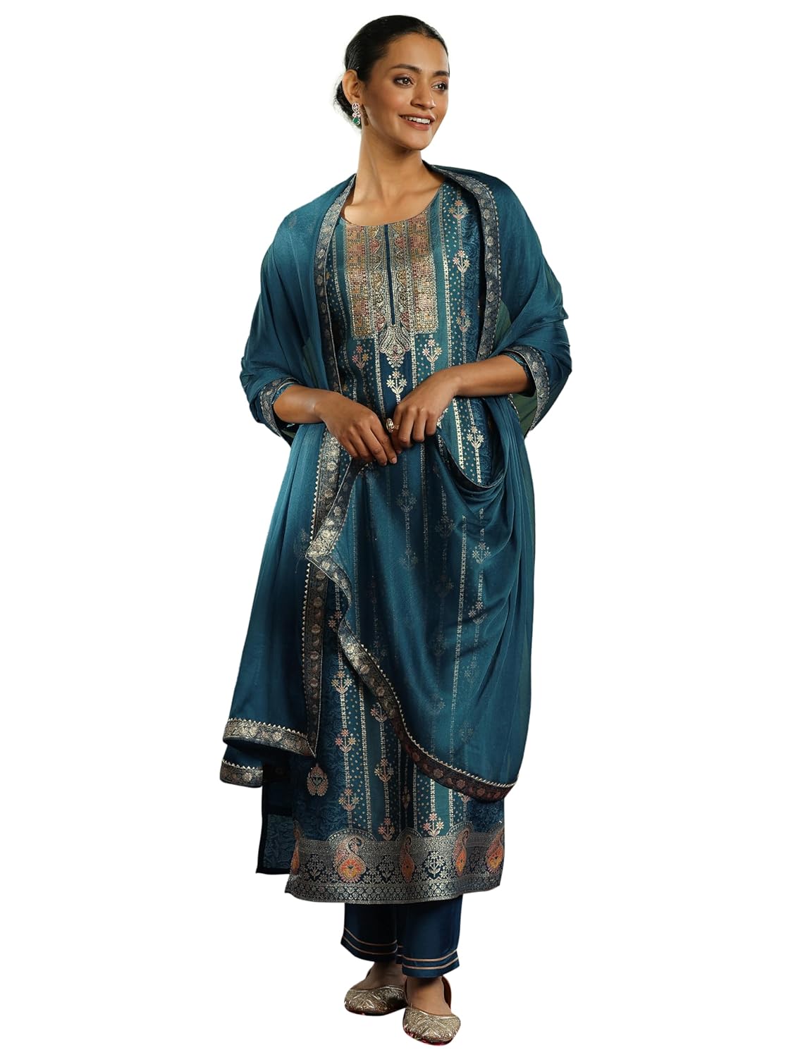 Libas Blue Silk Blend Woven Kurta Set | Festive Indian Suit