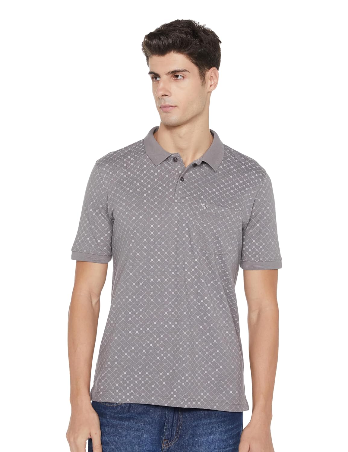 Peter England Men's Cotton-Polyester Lattice Pattern Polo Shirt